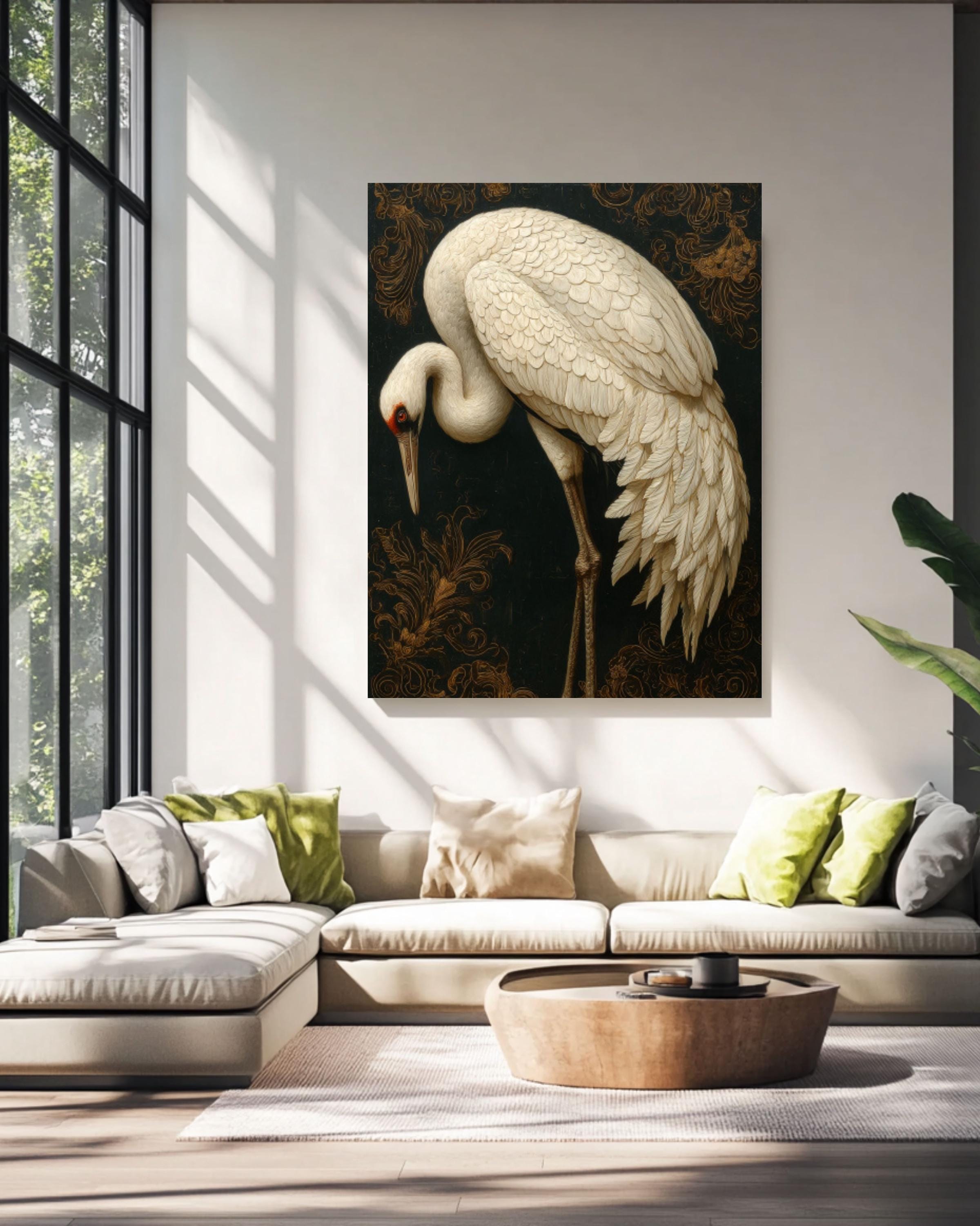 Vintage White Bird Oil Painting â€“ Elegant Bird Portrait, Dark Background Canvas Wall Art Print – Premium Home Decor