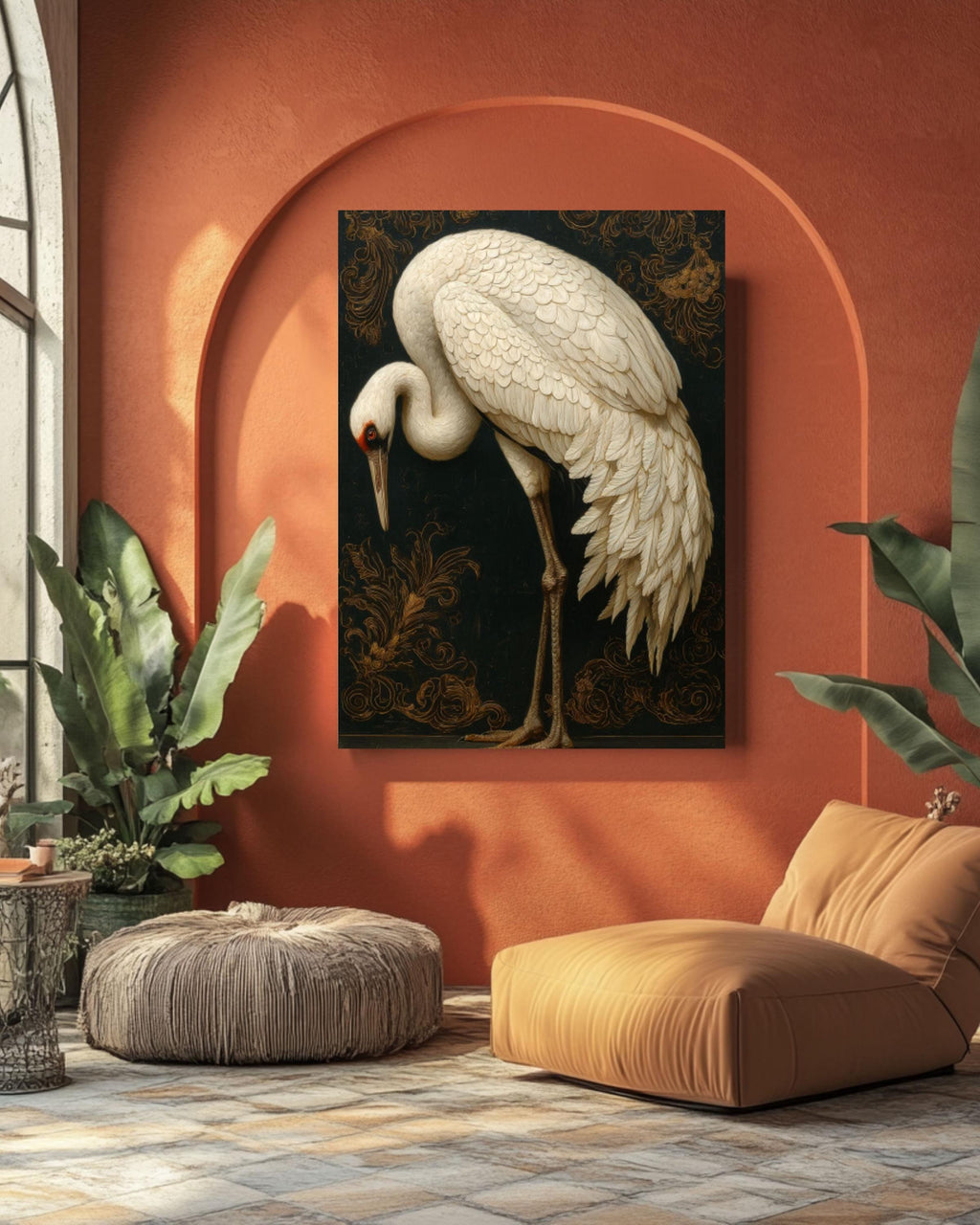 Vintage White Bird Oil Painting â€“ Elegant Bird Portrait, Dark Background Canvas Wall Art Print – Premium Home Decor