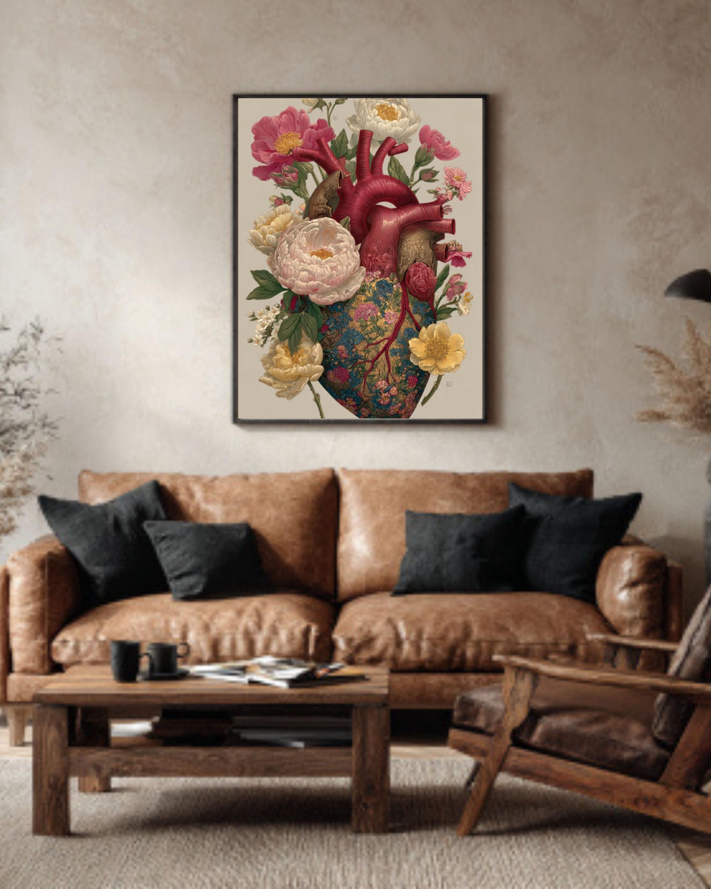 Botanical Heart Anatomy Print | William Morris Vintage Floral Wall Art