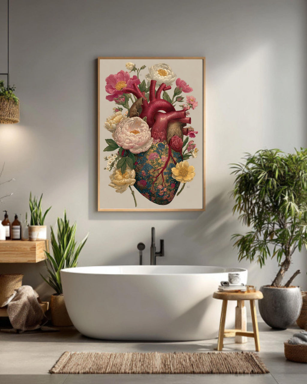 Botanical Heart Anatomy Print | William Morris Vintage Floral Wall Art
