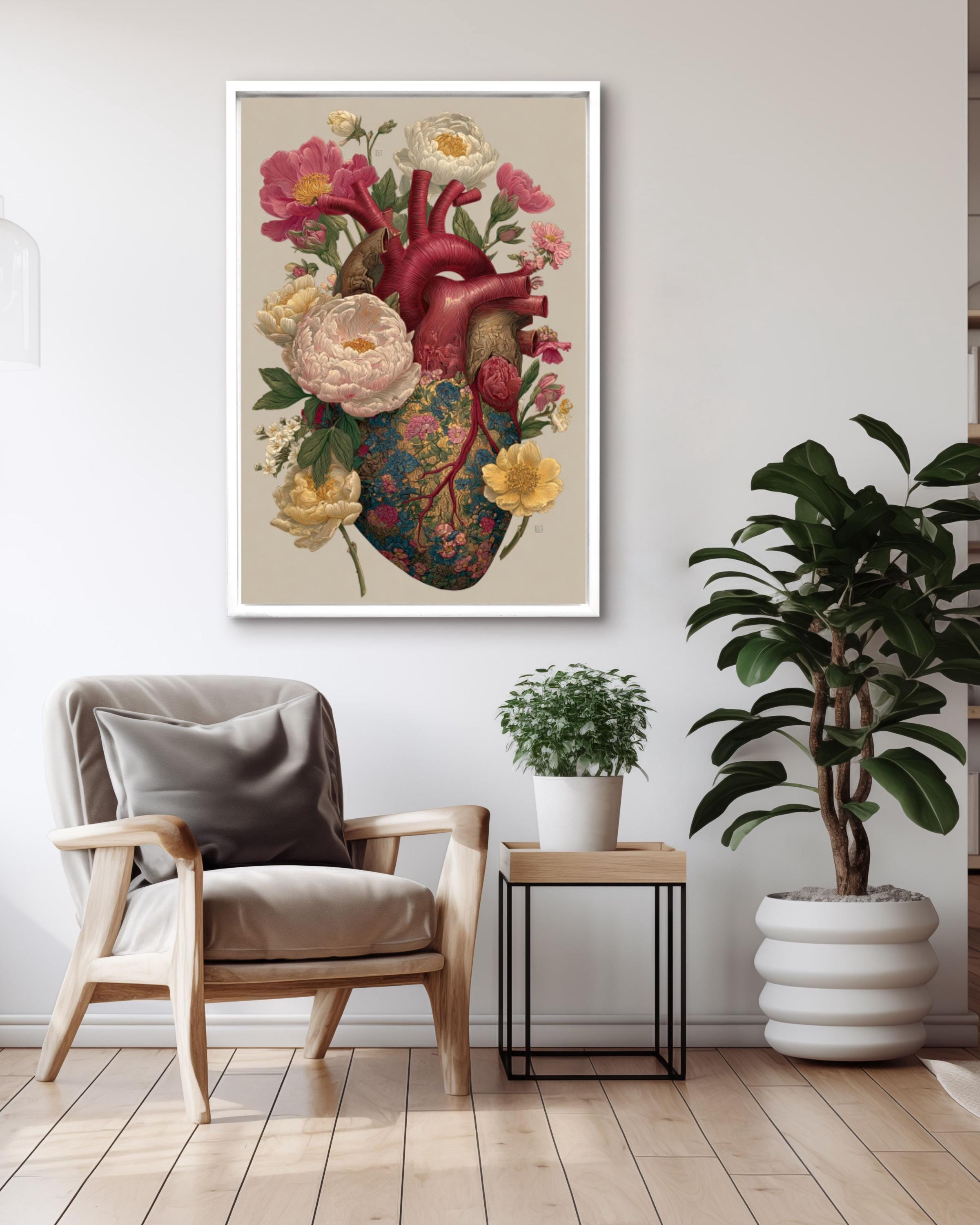 Botanical Heart Anatomy Print | William Morris Vintage Floral Wall Art