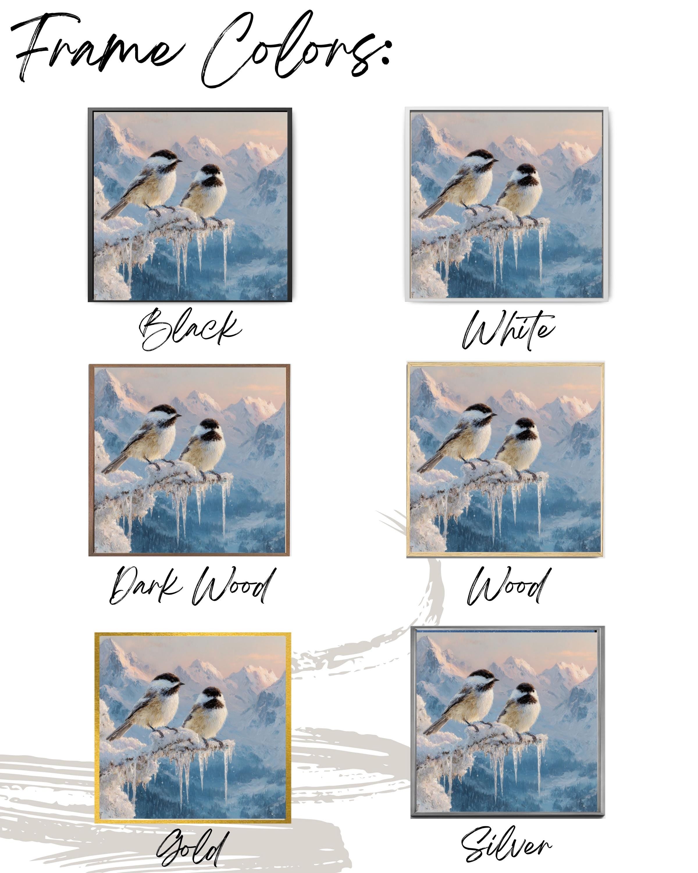 Winter Chickadees Oil Painting – Snowy Mountain Landscape Poster/Canvas