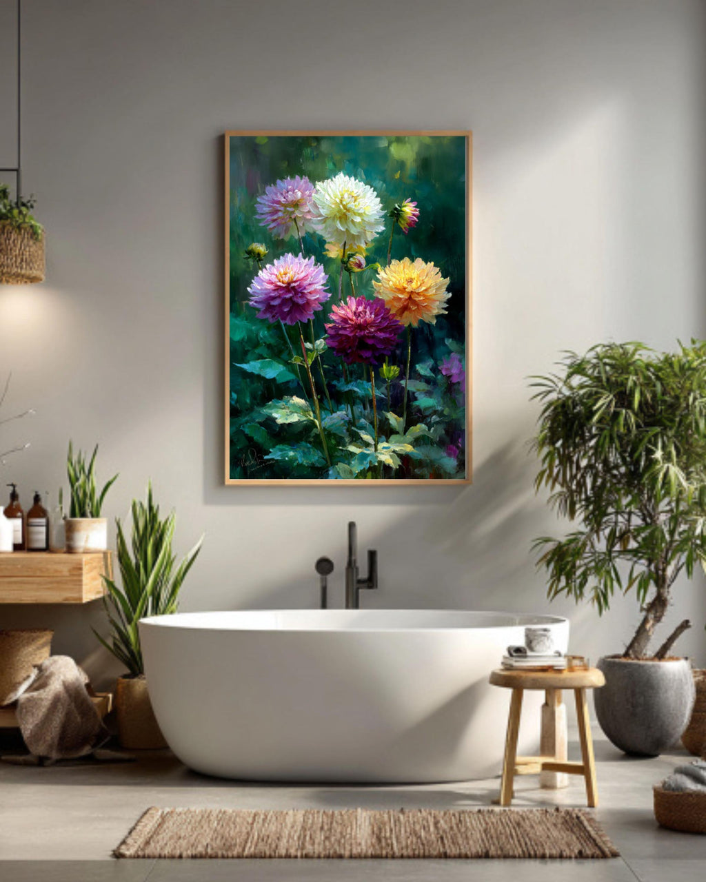Dahlia Garden Oil Painting – Daniel Gerhartz Style, Floral Canvas Art