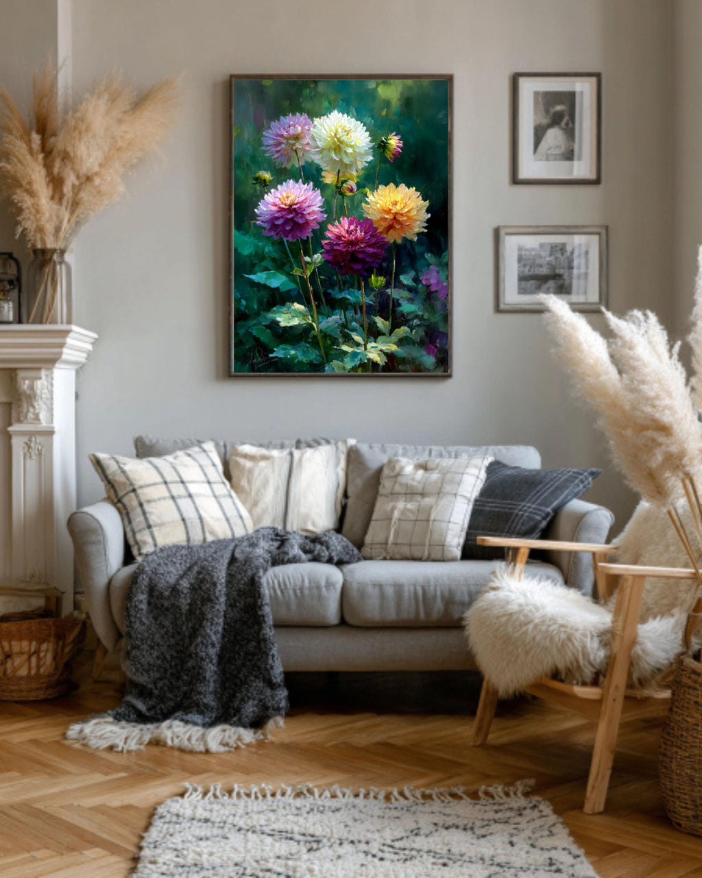 Dahlia Garden Oil Painting – Daniel Gerhartz Style, Floral Canvas Art