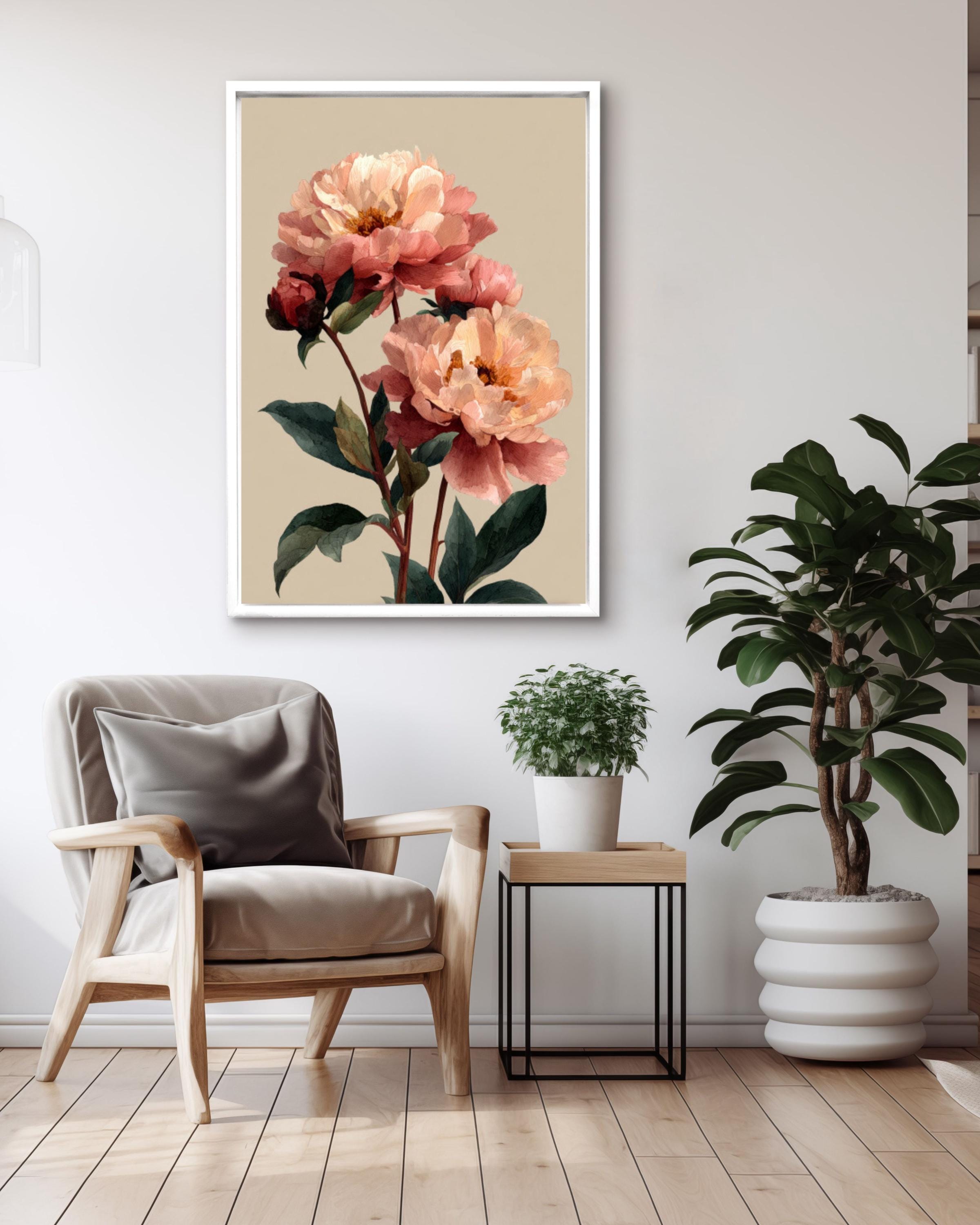 Blush Peony Watercolor Painting: Floral Wall Art Poster, Canvas or Framed Canvas Wall Art Print – Premium Home Decor