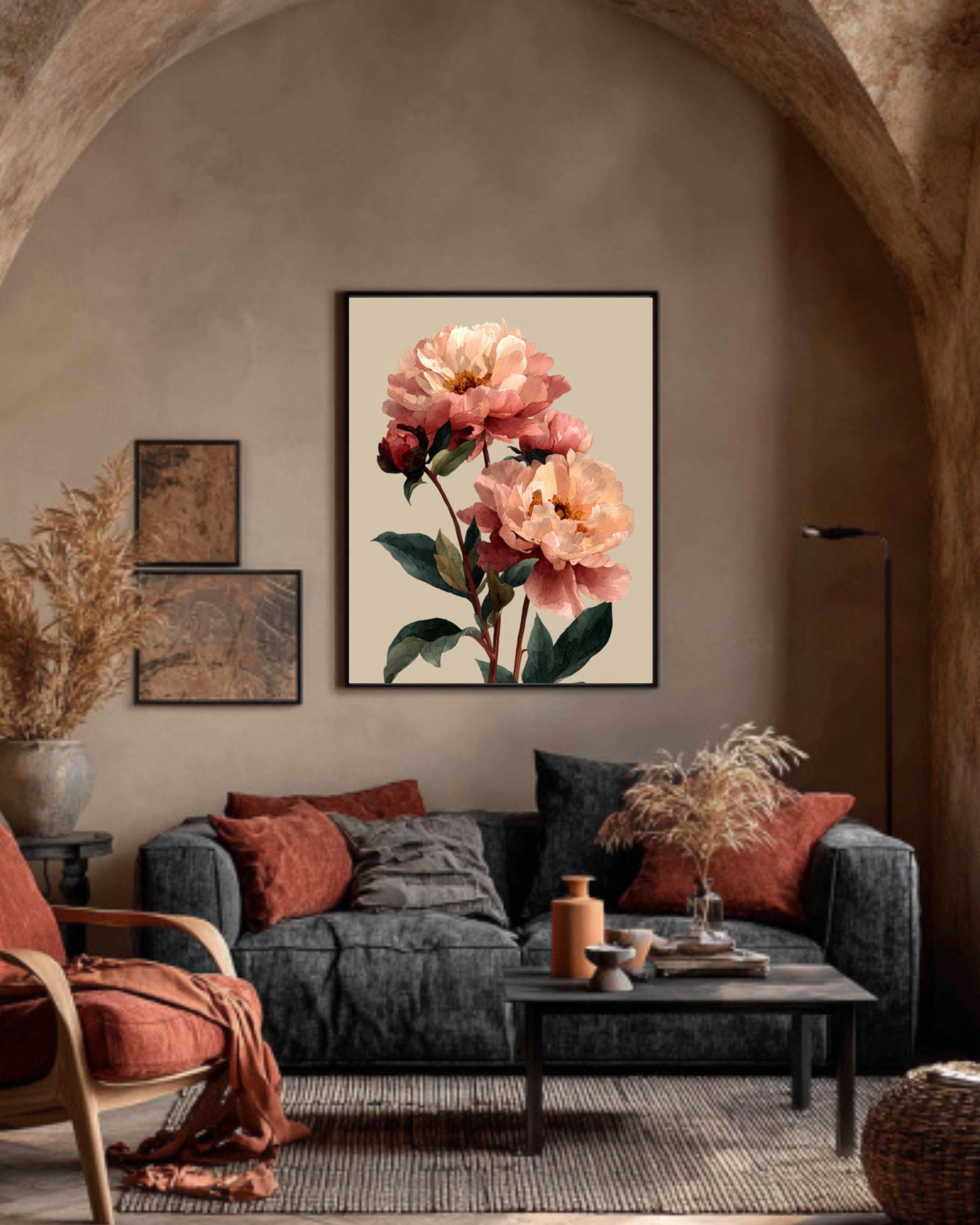 Blush Peony Watercolor Painting: Floral Wall Art Poster, Canvas or Framed Canvas Wall Art Print – Premium Home Decor
