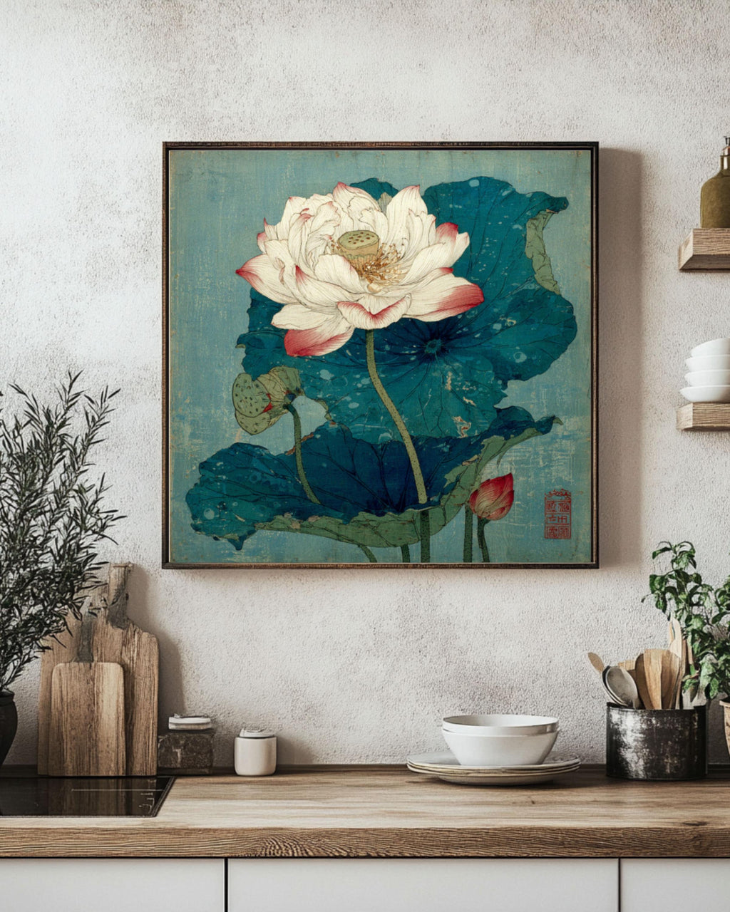 Hokusai Lotus Flower Canvas: Japanese Woodblock Style Wall Art Canvas Wall Art Print – Premium Home Decor