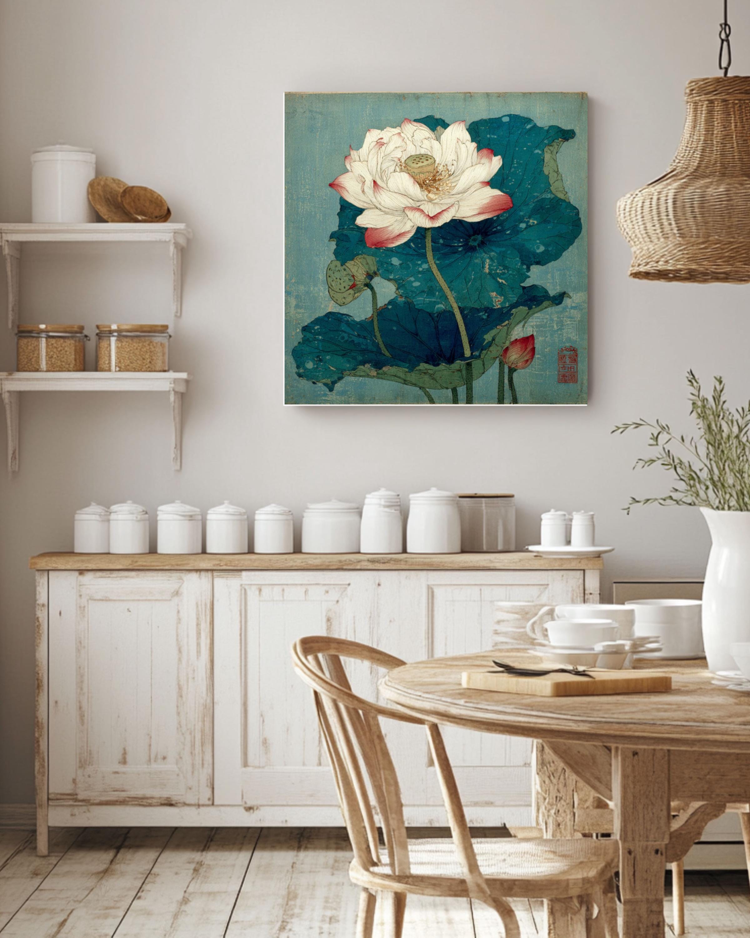 Hokusai Lotus Flower Canvas: Japanese Woodblock Style Wall Art Canvas Wall Art Print – Premium Home Decor