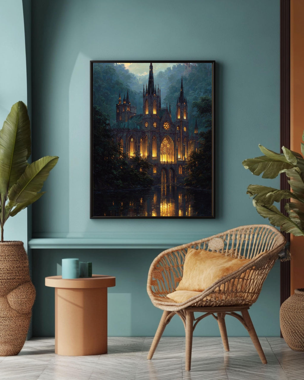 Gothic Cathedral Oil Painting: Dark Stone Church Wall Art Canvas Wall Art Print – Premium Home Decor