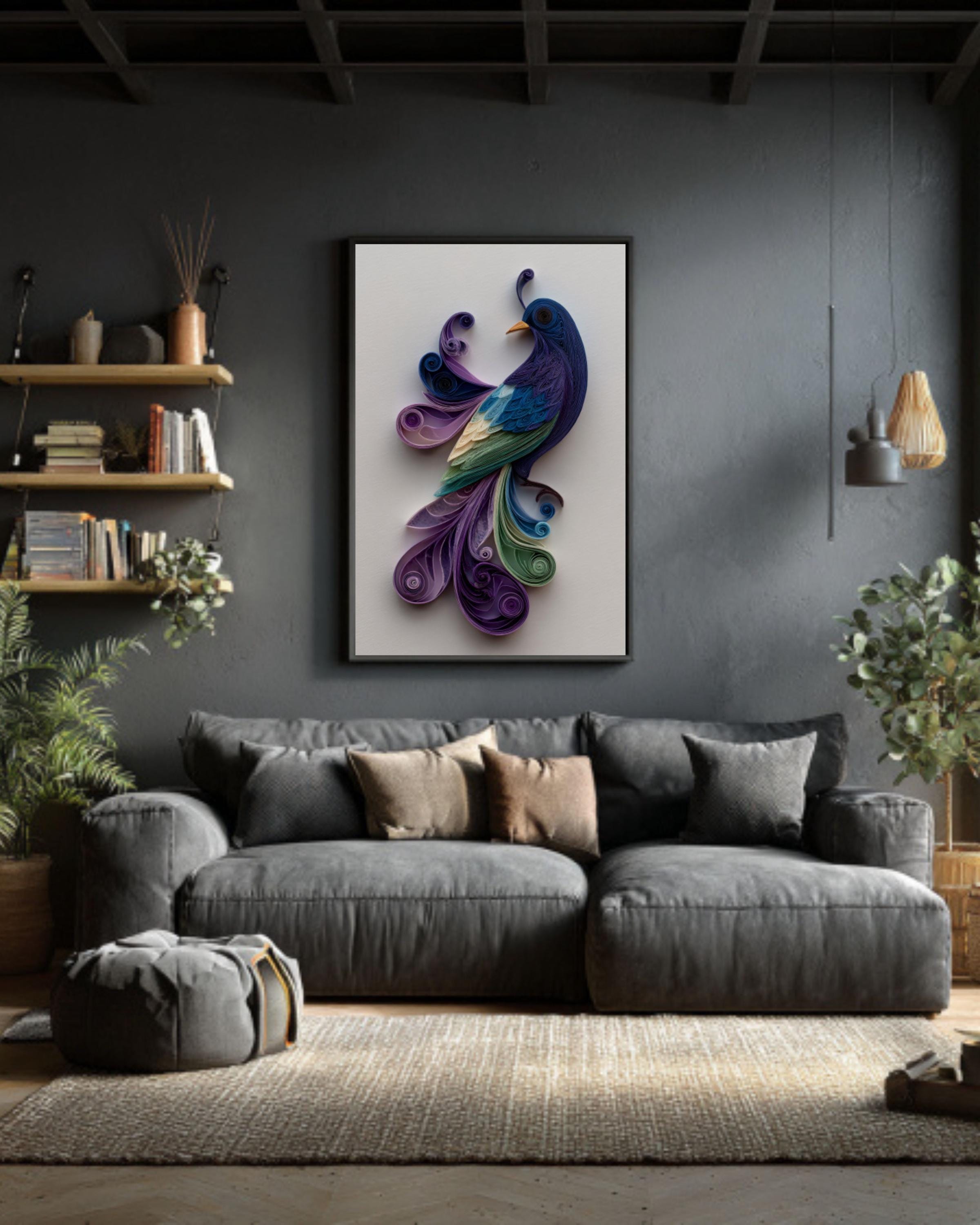 Abstract Bird Quilling Art â€“ Purple & Green Paper Sculpture Canvas Wall Art Print – Premium Home Decor