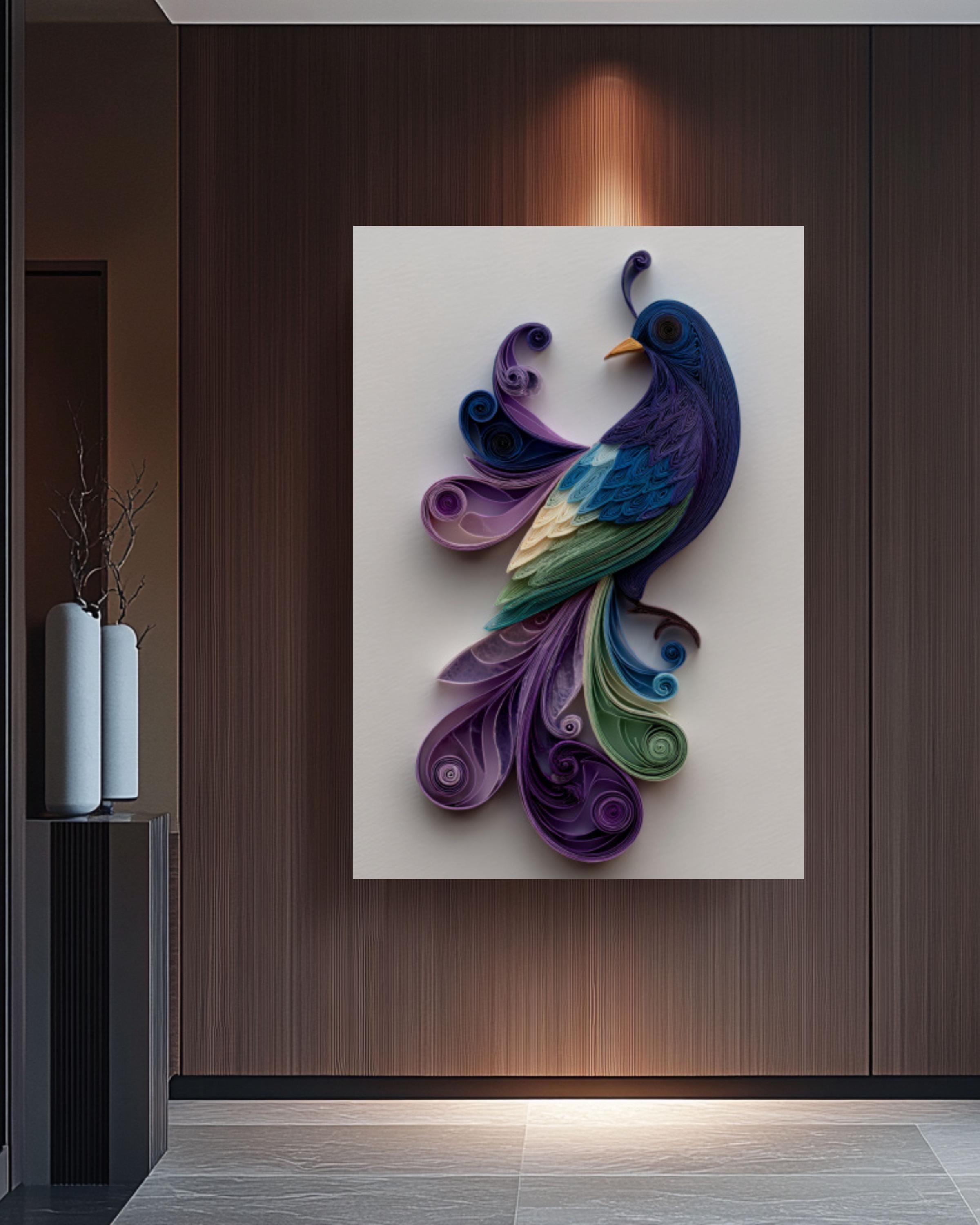 Abstract Bird Quilling Art â€“ Purple & Green Paper Sculpture Canvas Wall Art Print – Premium Home Decor