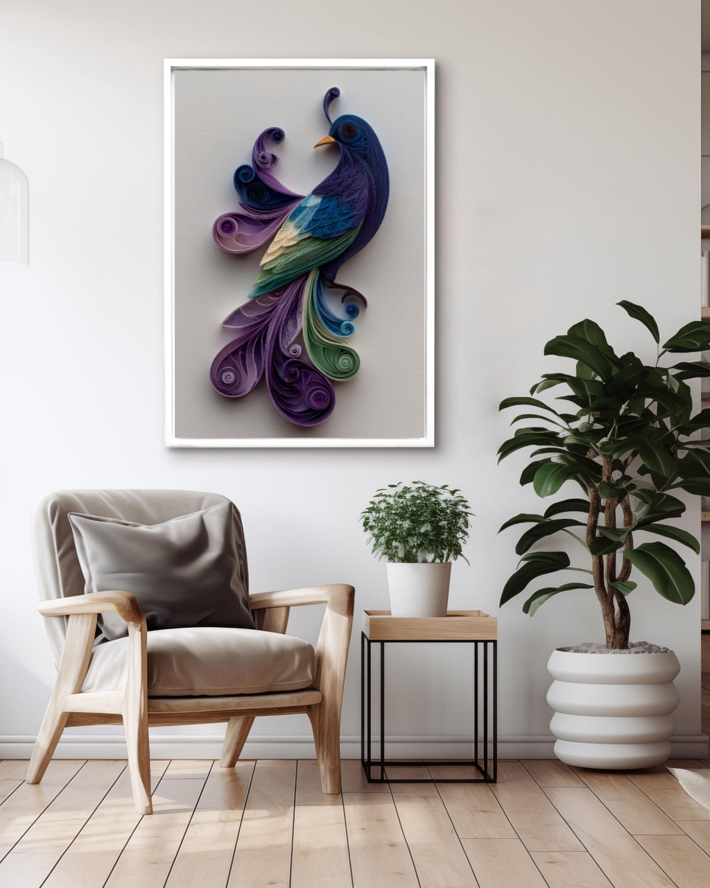 Abstract Bird Quilling Art â€“ Purple & Green Paper Sculpture Canvas Wall Art Print – Premium Home Decor