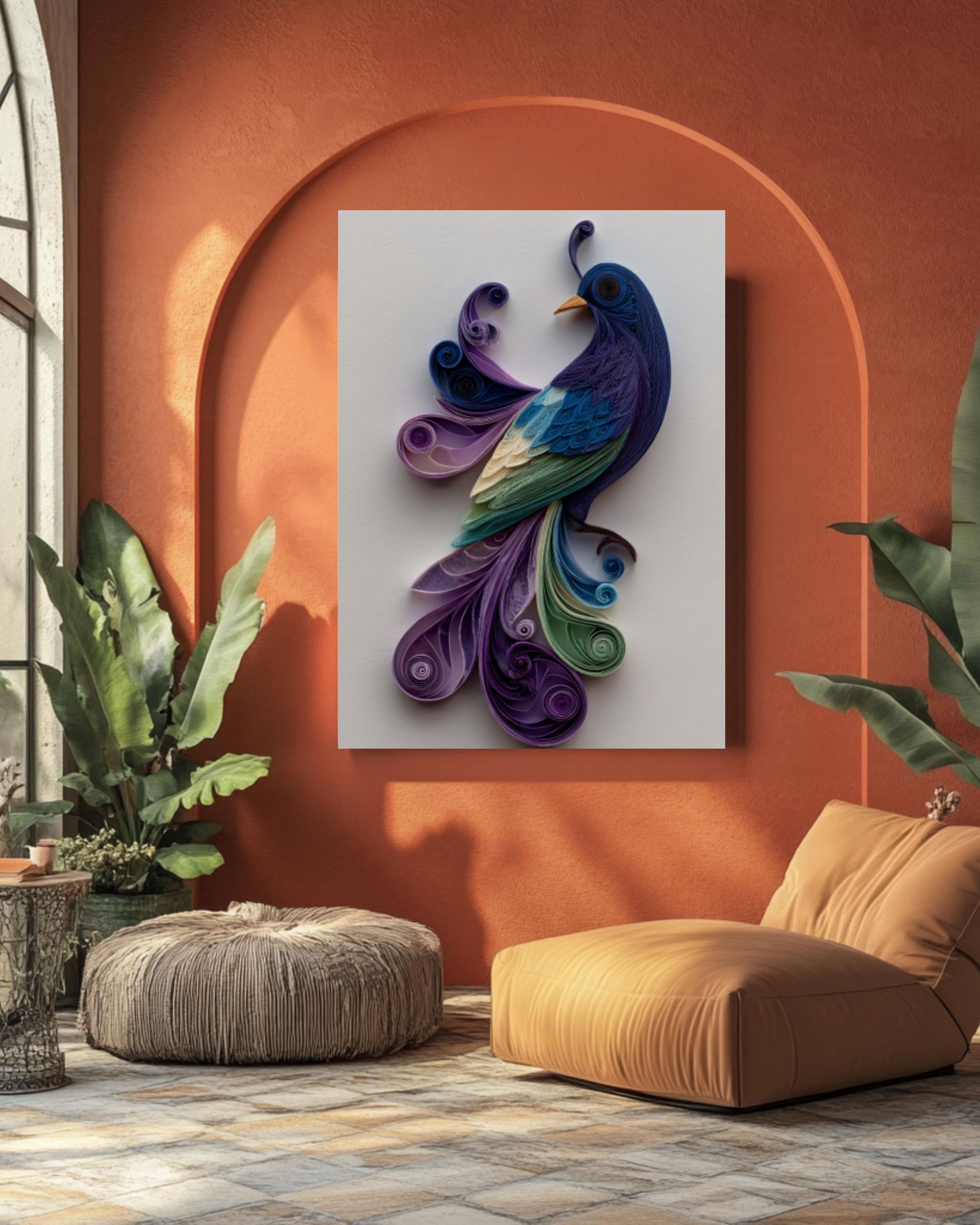 Abstract Bird Quilling Art â€“ Purple & Green Paper Sculpture Canvas Wall Art Print – Premium Home Decor
