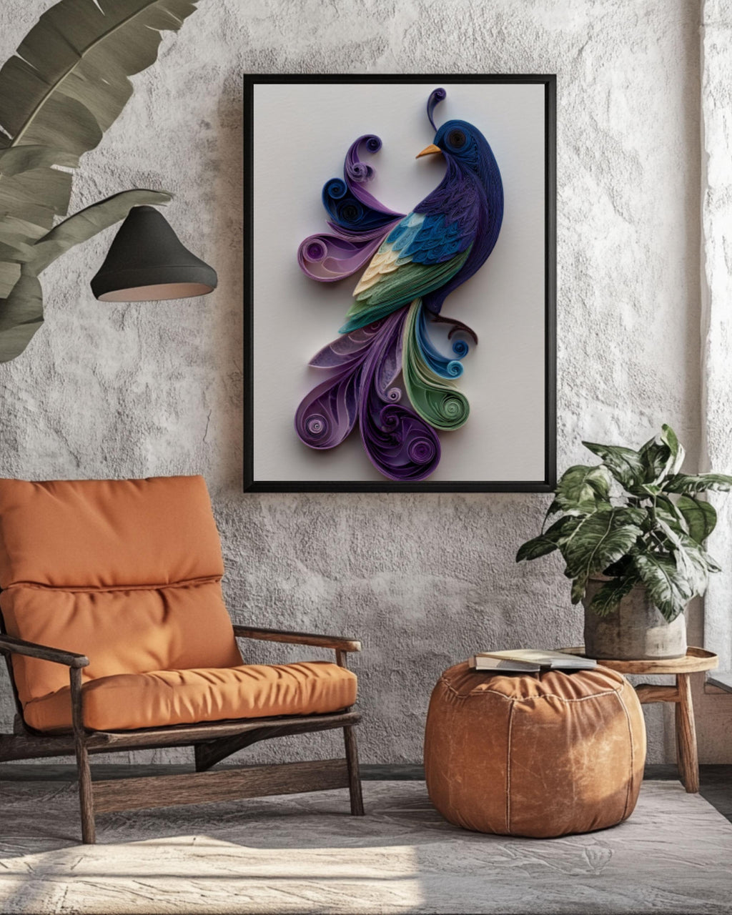 Abstract Bird Quilling Art â€“ Purple & Green Paper Sculpture Canvas Wall Art Print – Premium Home Decor