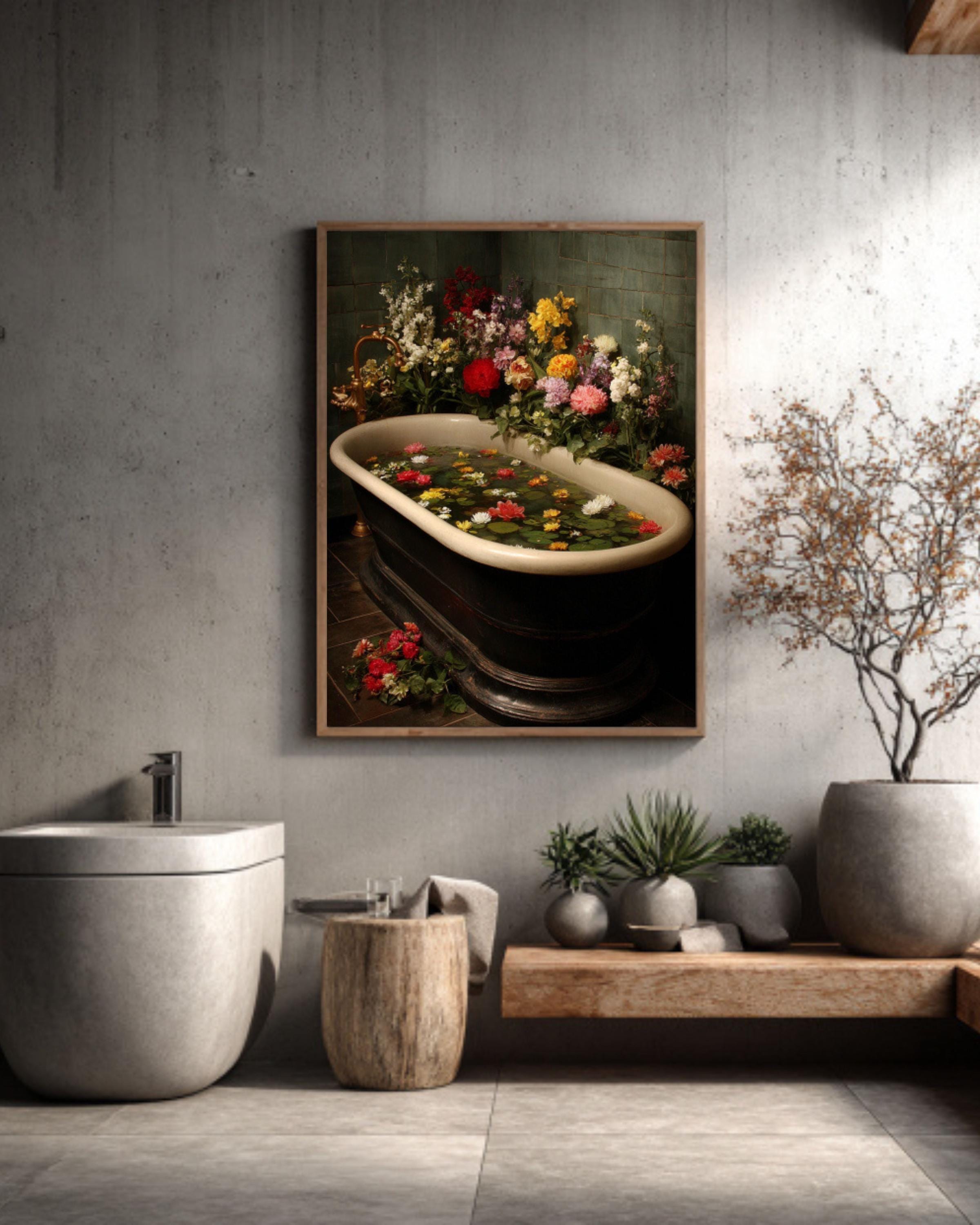Bathtub of Flowers Art Print â€“ Vintage Botanical DÃ©cor Canvas Wall Art Print – Premium Home Decor
