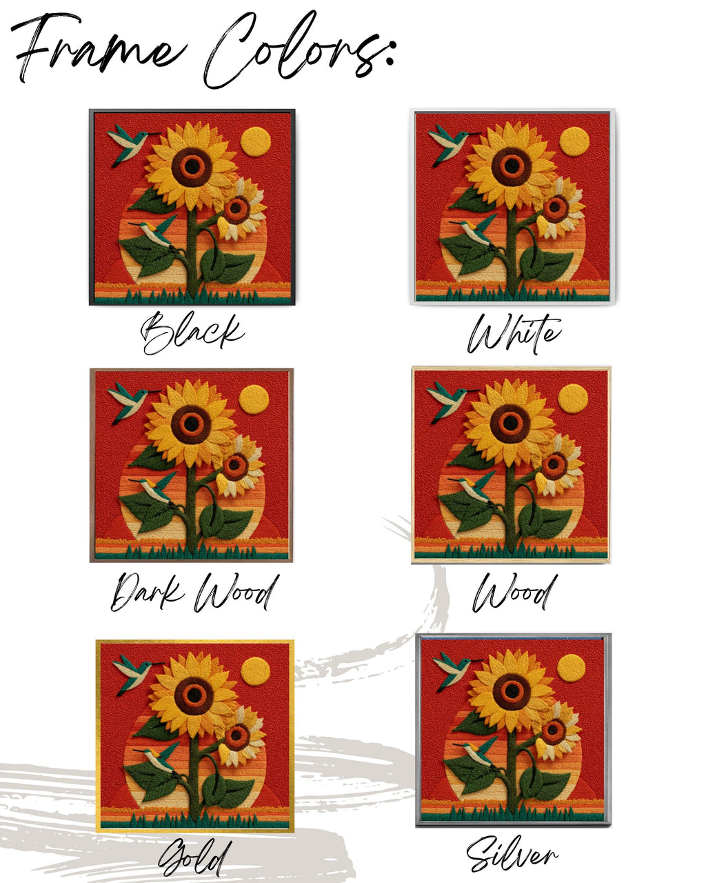 Sunflower & Hummingbird Felt Art Print | Embroidery Style