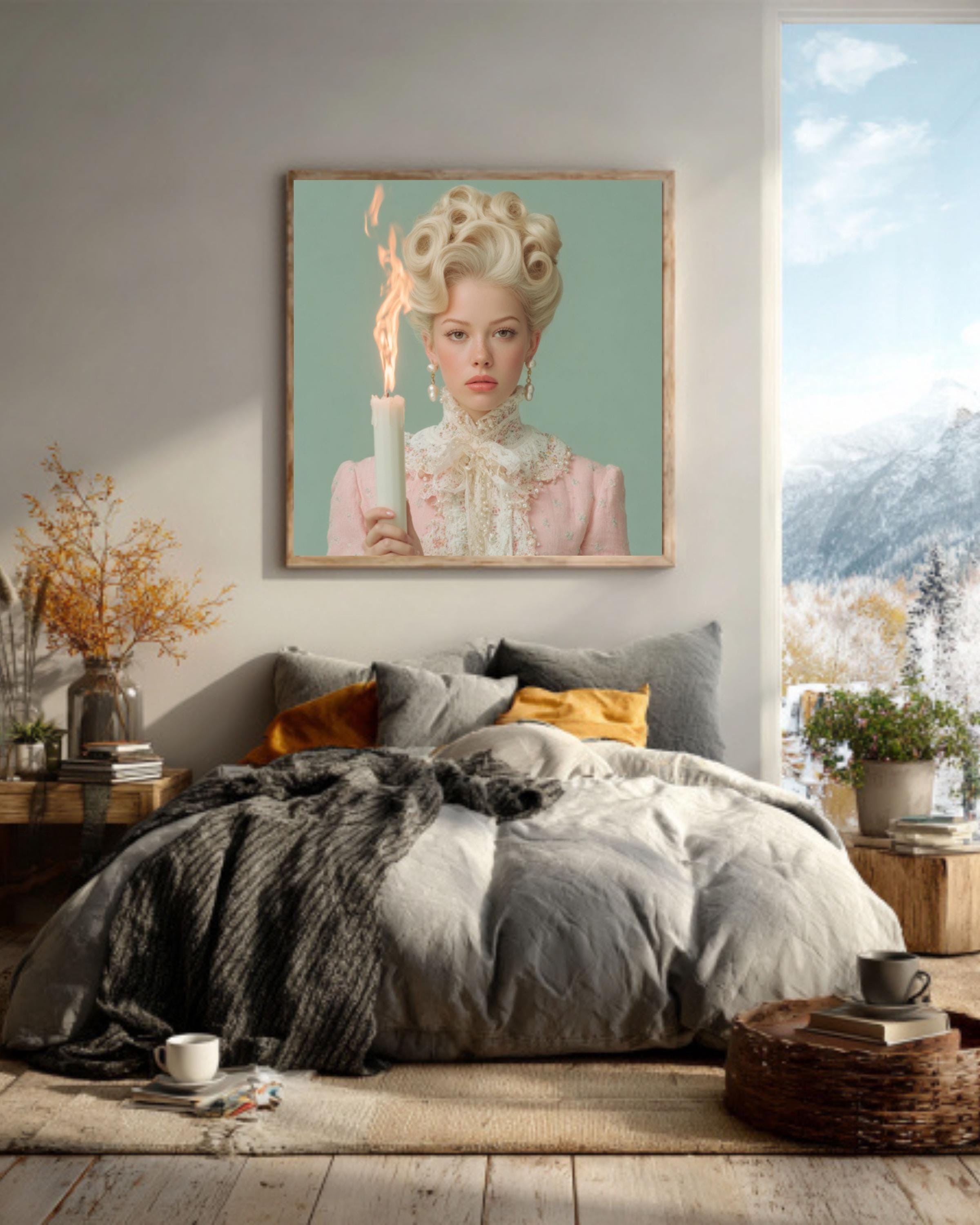 Retro Woman with Candle Art â€“ Kitsch 60s Fashion Print Canvas Wall Art Print – Premium Home Decor