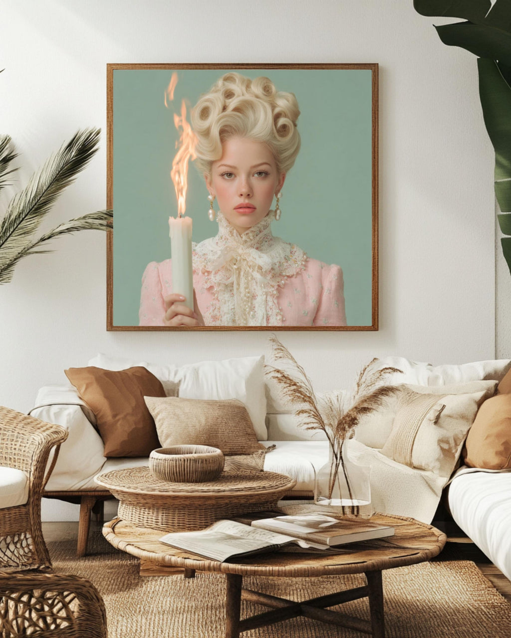 Retro Woman with Candle Art â€“ Kitsch 60s Fashion Print Canvas Wall Art Print – Premium Home Decor