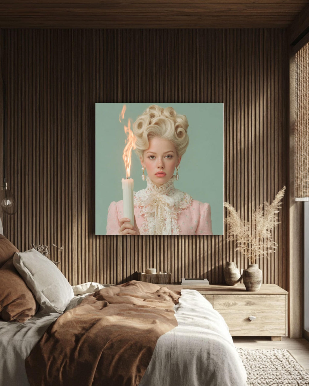 Retro Woman with Candle Art â€“ Kitsch 60s Fashion Print Canvas Wall Art Print – Premium Home Decor