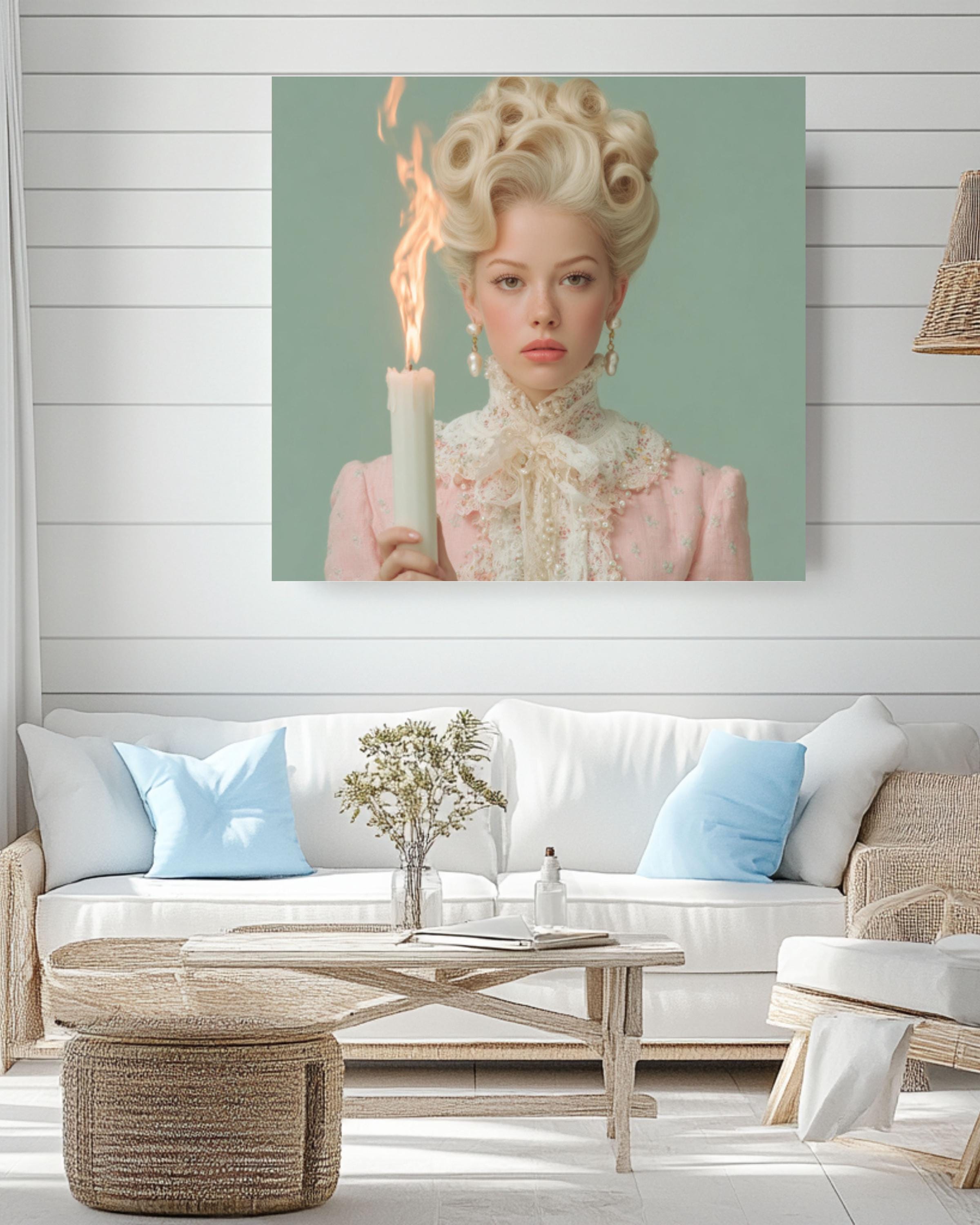 Retro Woman with Candle Art â€“ Kitsch 60s Fashion Print Canvas Wall Art Print – Premium Home Decor