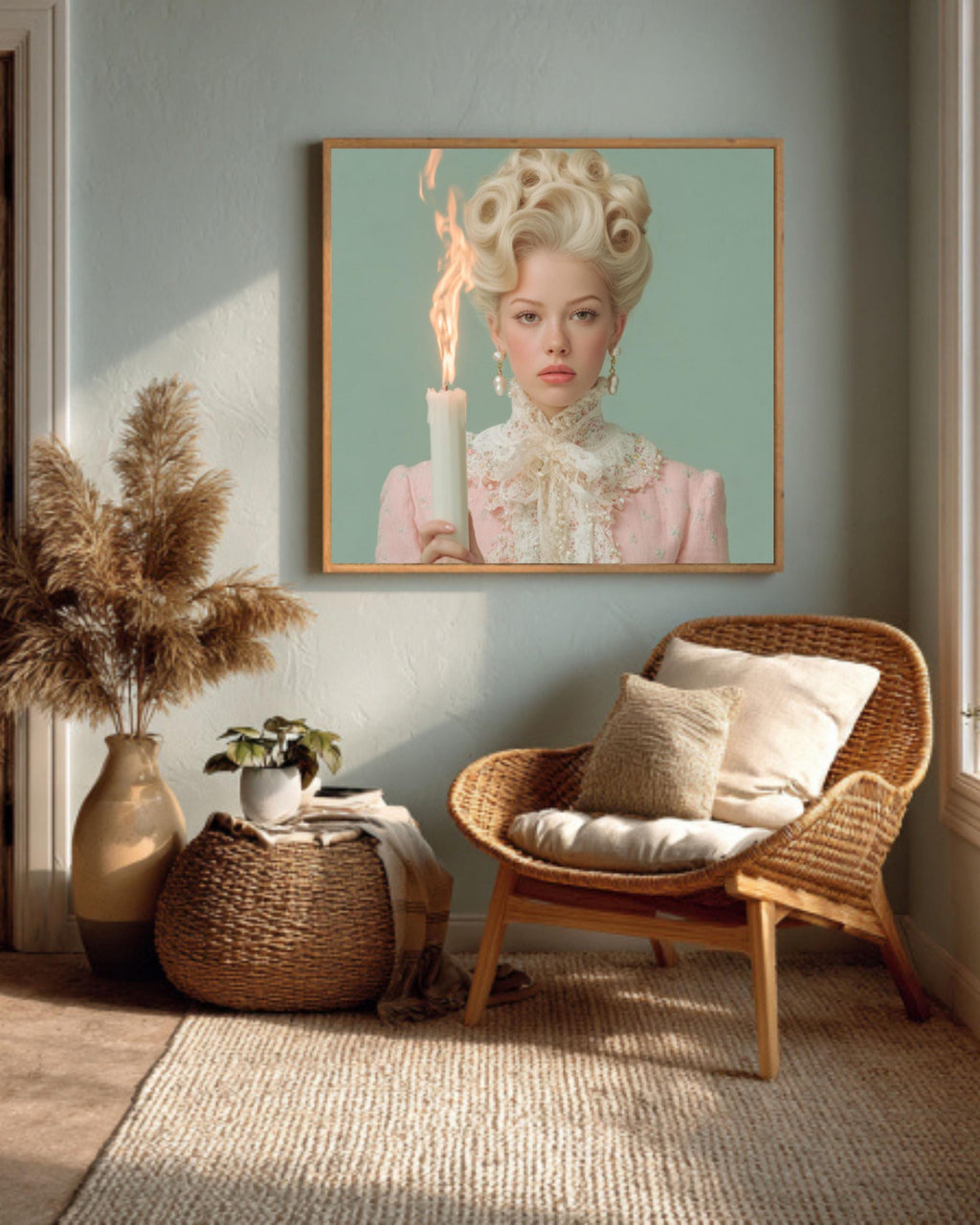Retro Woman with Candle Art â€“ Kitsch 60s Fashion Print Canvas Wall Art Print – Premium Home Decor