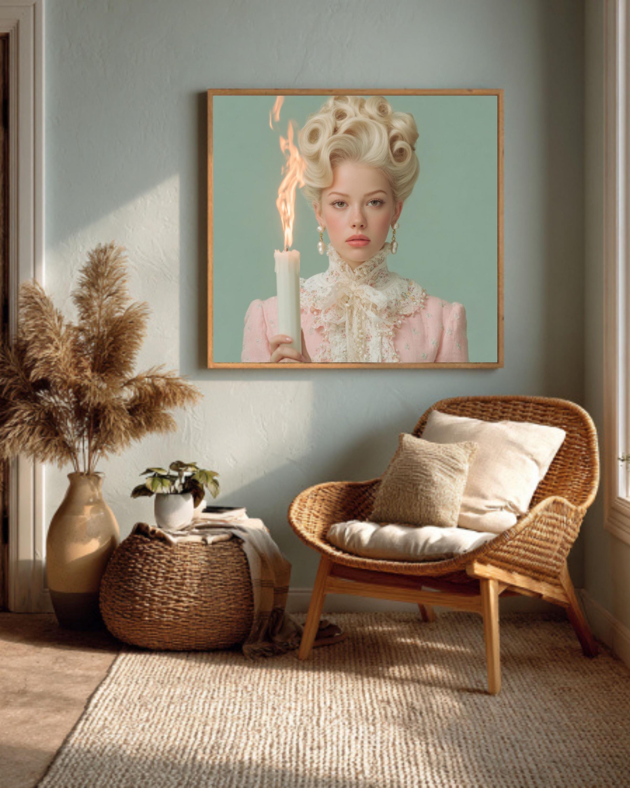 Retro Woman with Candle Art â€“ Kitsch 60s Fashion Print Canvas Wall Art Print – Premium Home Decor