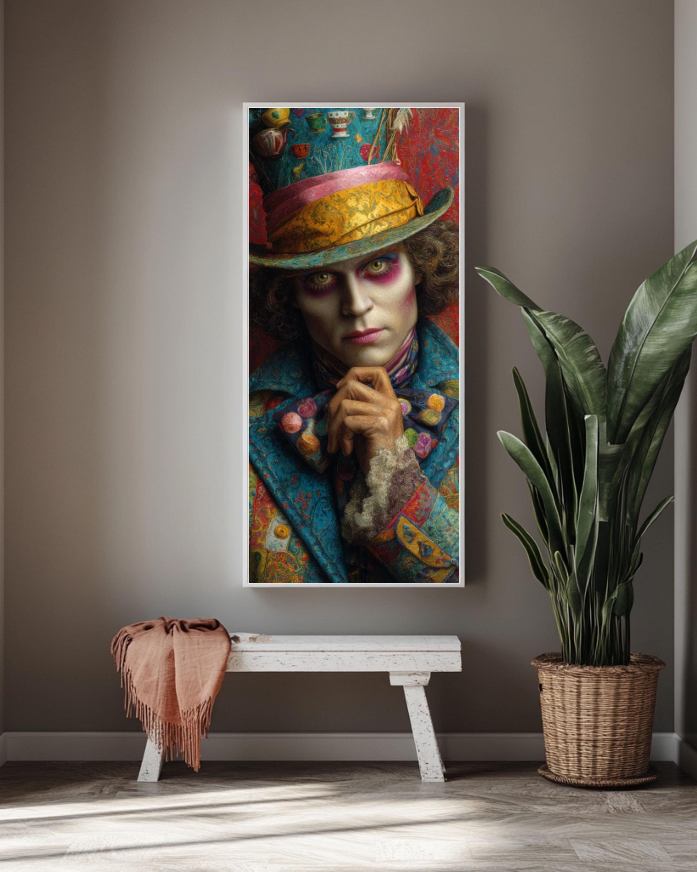 Mad Hatter Oil Painting: Wonderland Art, Teacups & Flowers, Hyper-Realistic Canvas Canvas Wall Art Print – Premium Home Decor