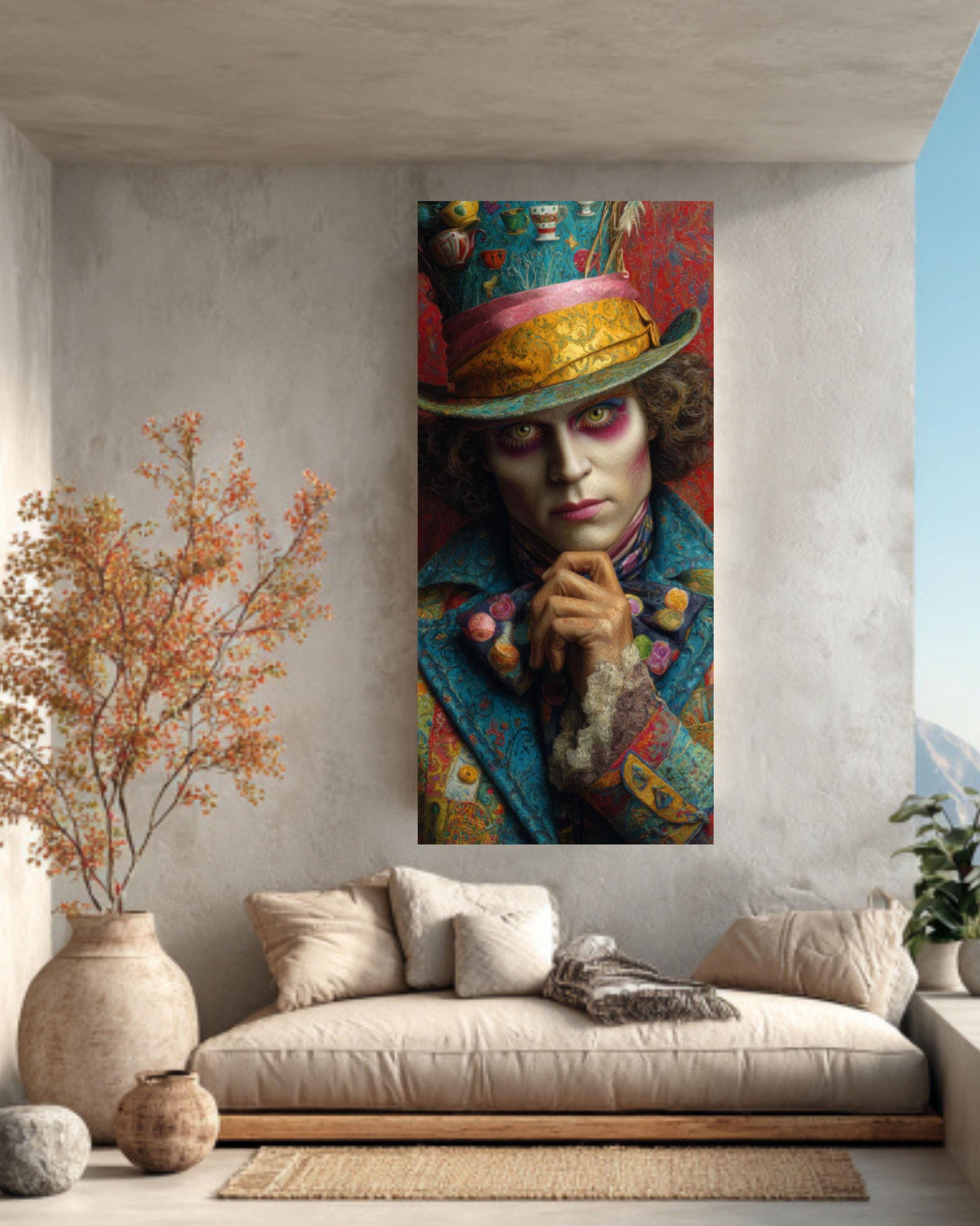 Mad Hatter Oil Painting: Wonderland Art, Teacups & Flowers, Hyper-Realistic Canvas Canvas Wall Art Print – Premium Home Decor