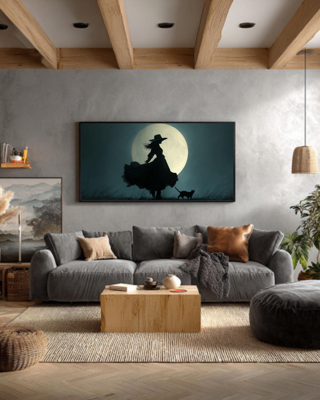 Witch and Cat Moonlight Canvas Print | Gothic Fantasy
