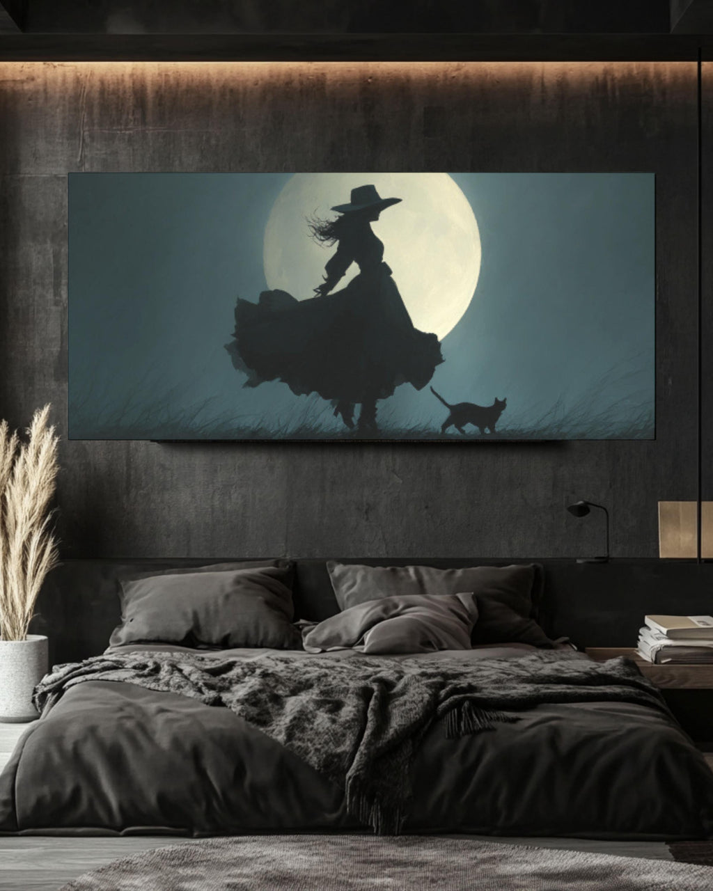 Witch and Cat Moonlight Canvas Print | Gothic Fantasy