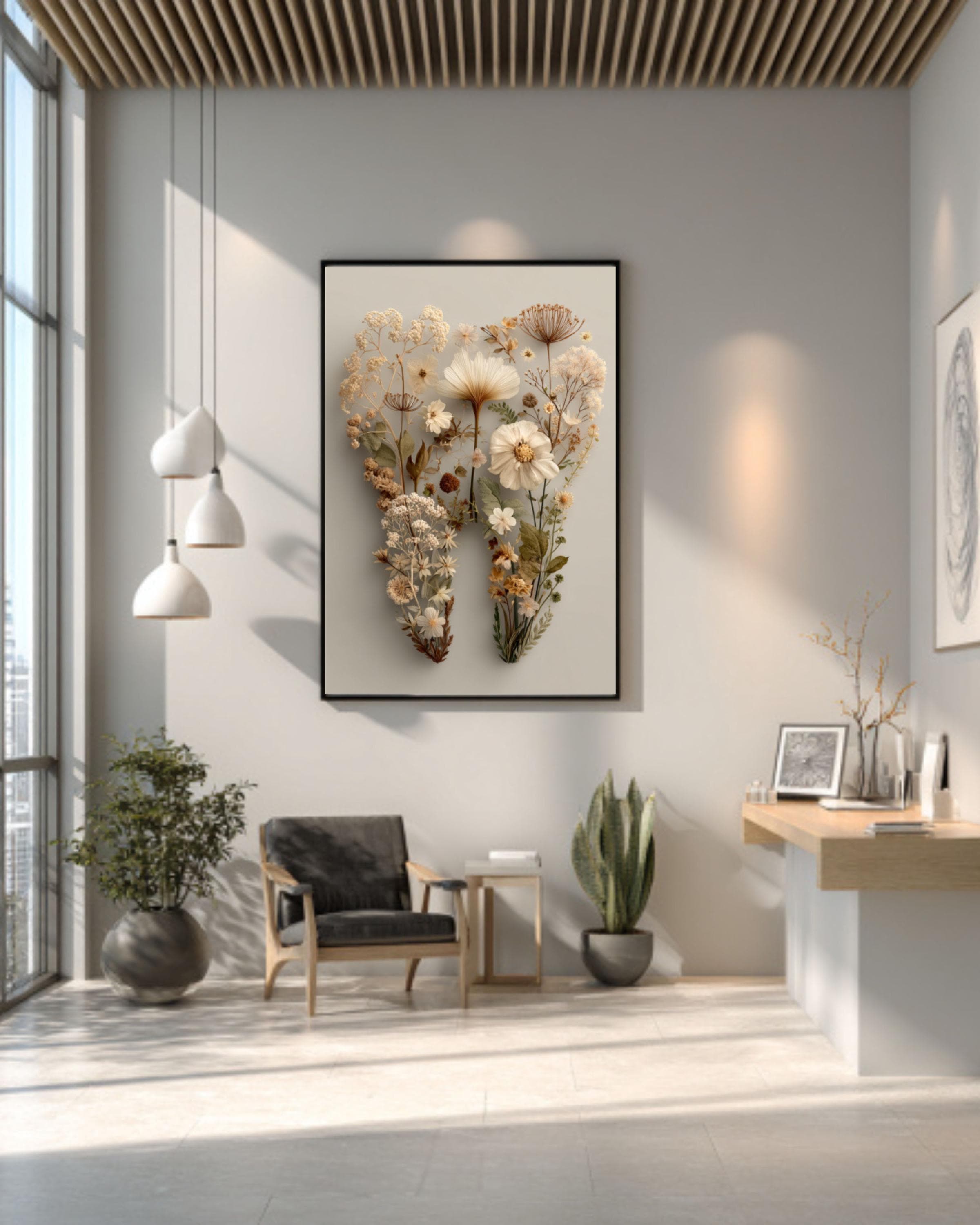 Pressed Flower Tooth Wall Art – Floral Dental Illustration Print
