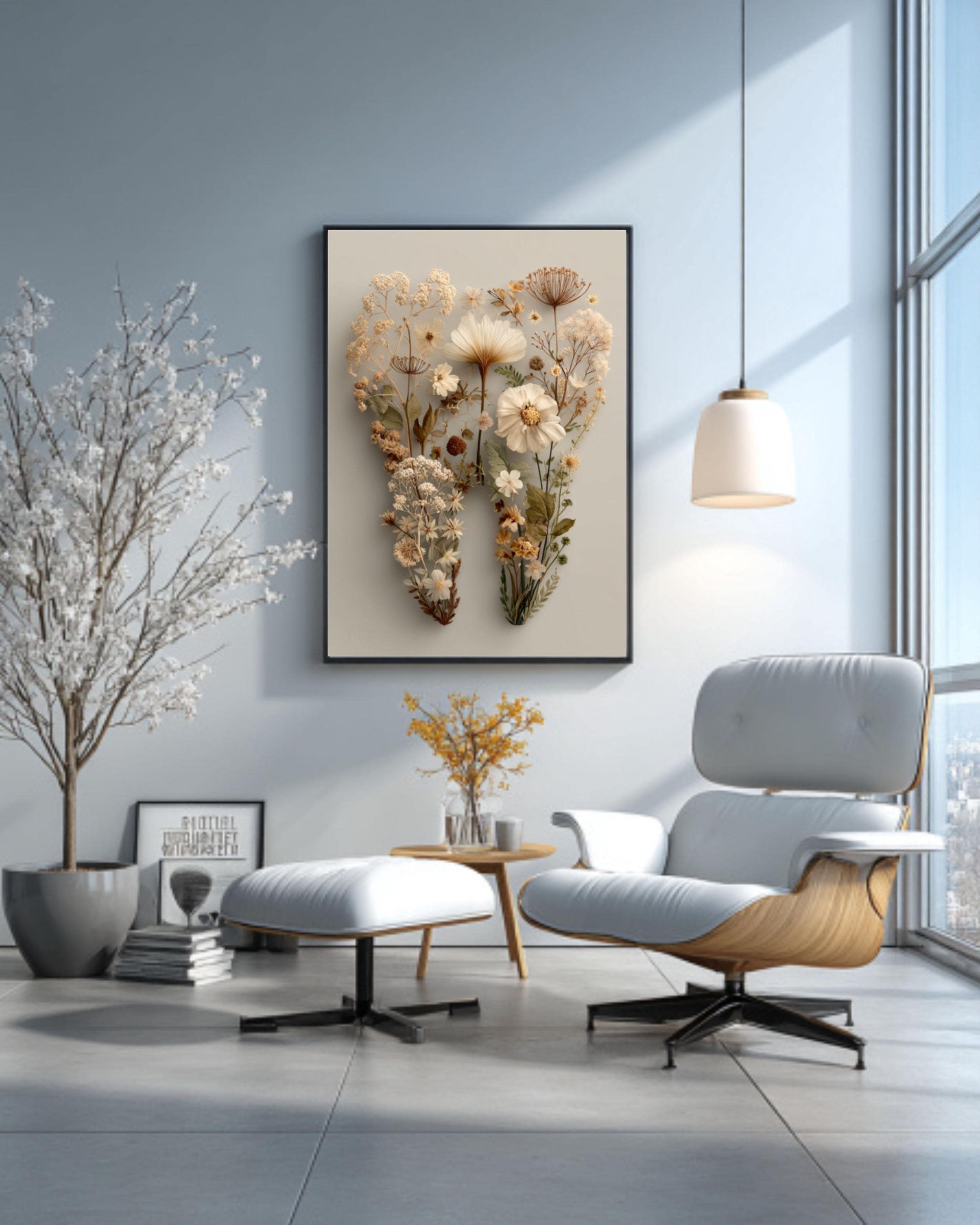 Pressed Flower Tooth Wall Art – Floral Dental Illustration Print