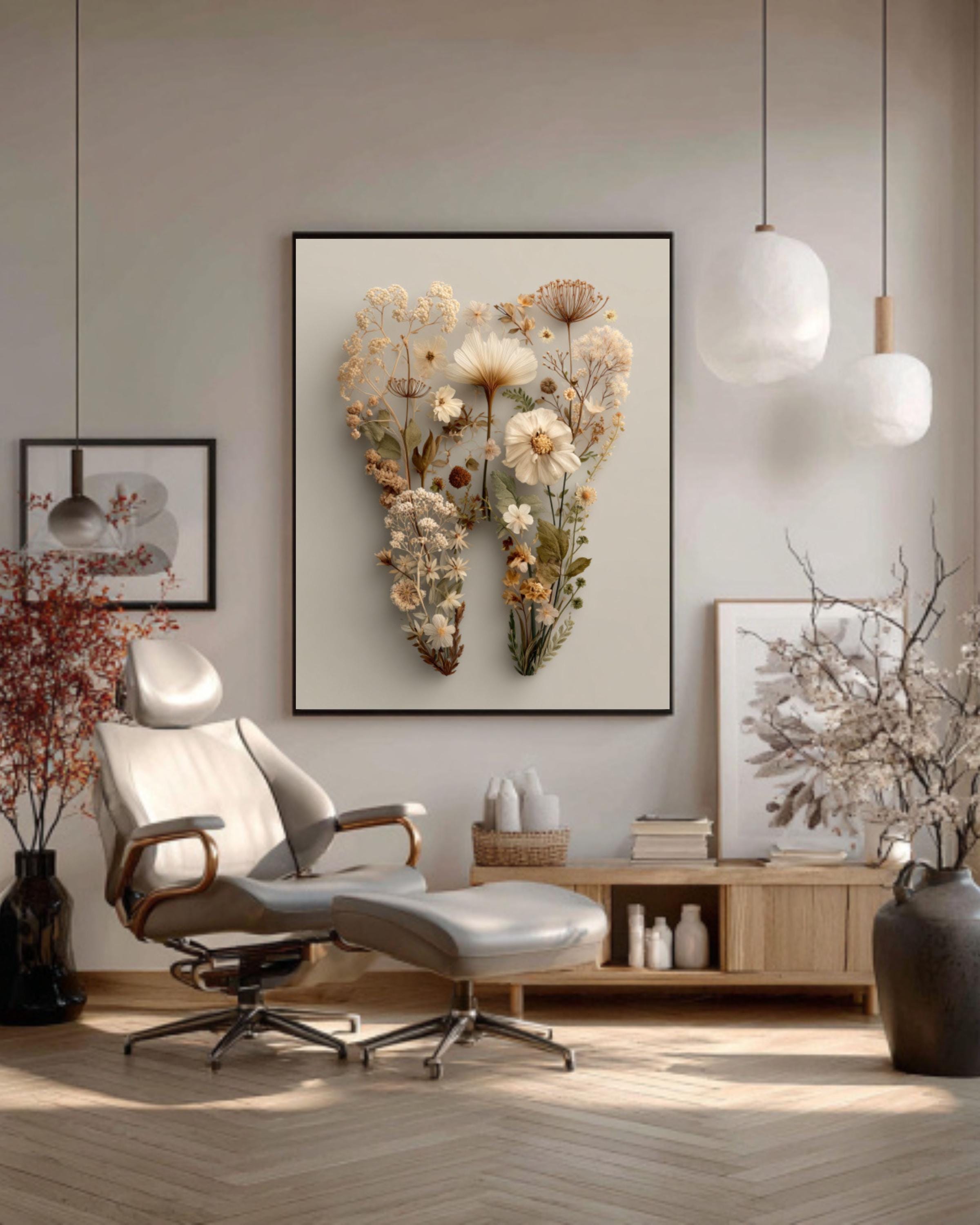 Pressed Flower Tooth Wall Art – Floral Dental Illustration Print