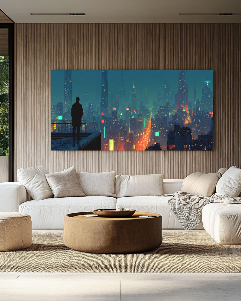 Cyberpunk Cityscape Canvas | Neon Futuristic Skyline