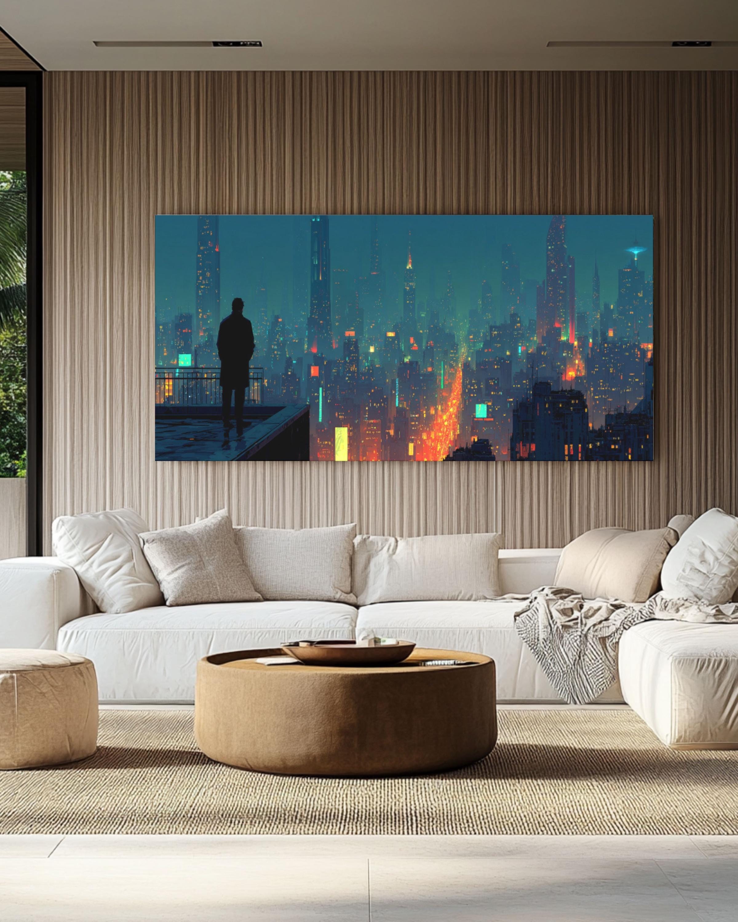Cyberpunk Cityscape Canvas | Neon Futuristic Skyline