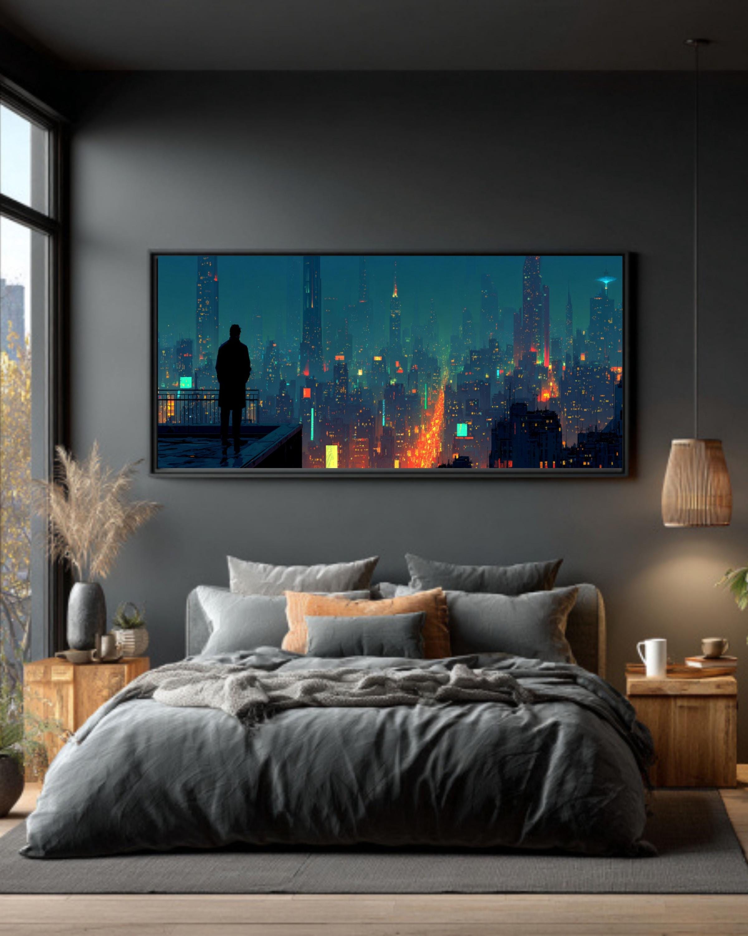 Cyberpunk Cityscape Canvas | Neon Futuristic Skyline