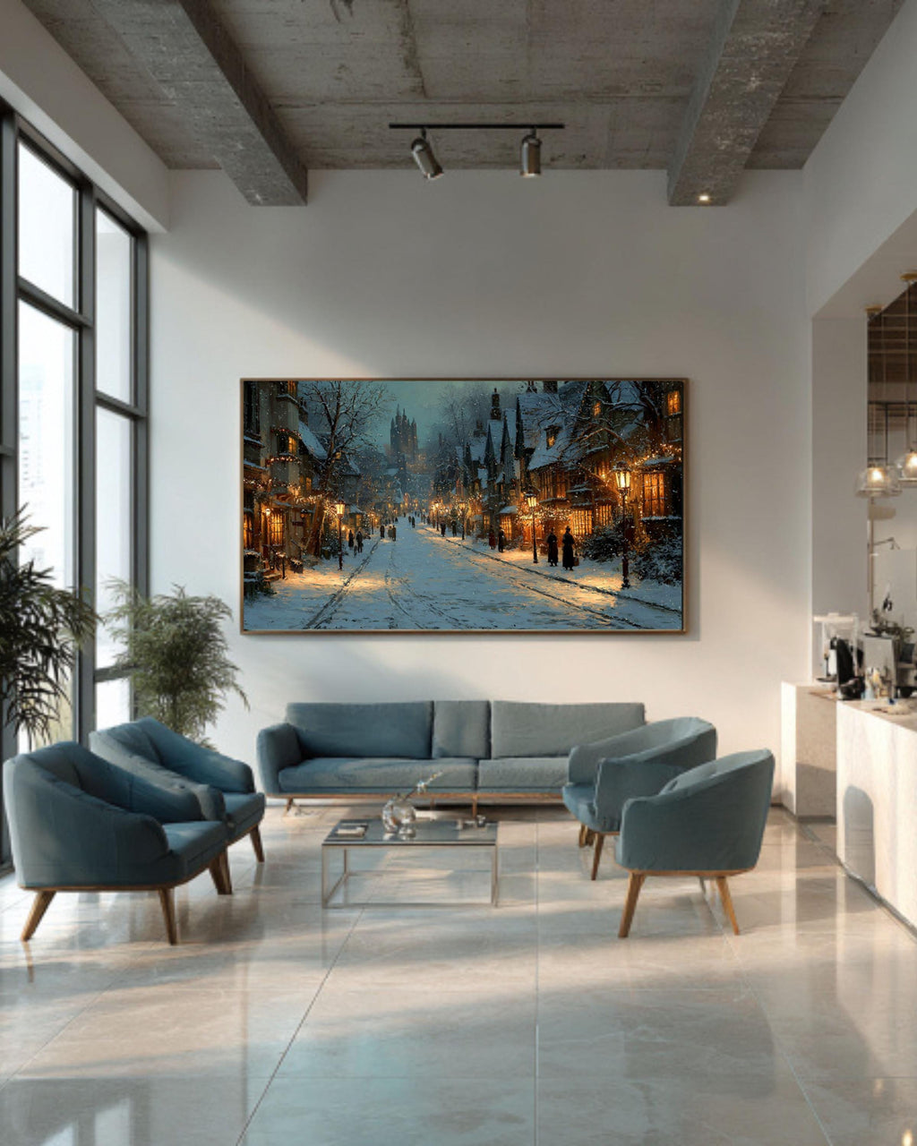 Victorian Winter Street Canvas Art | Holiday Lights