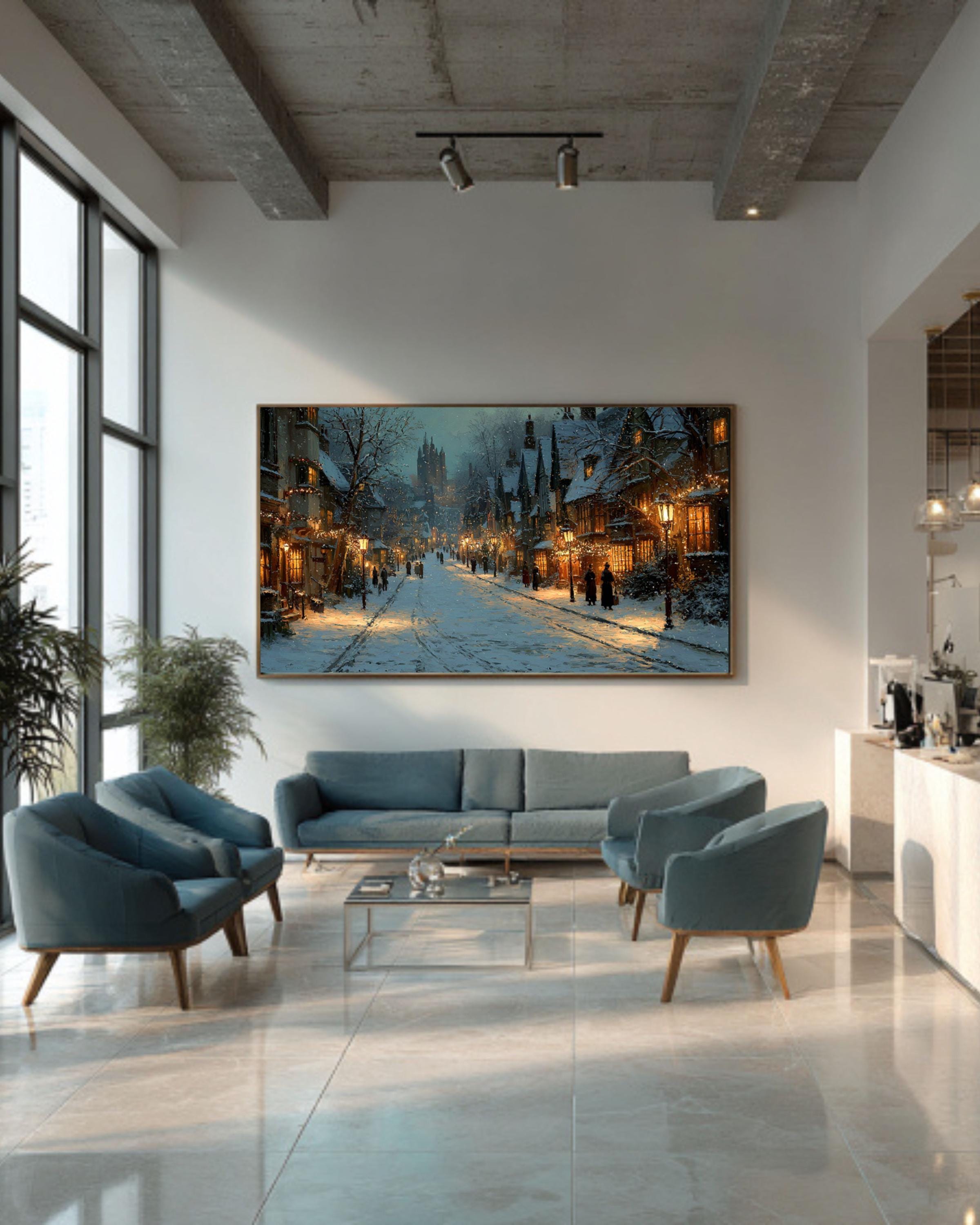 Victorian Winter Street Canvas Art | Holiday Lights