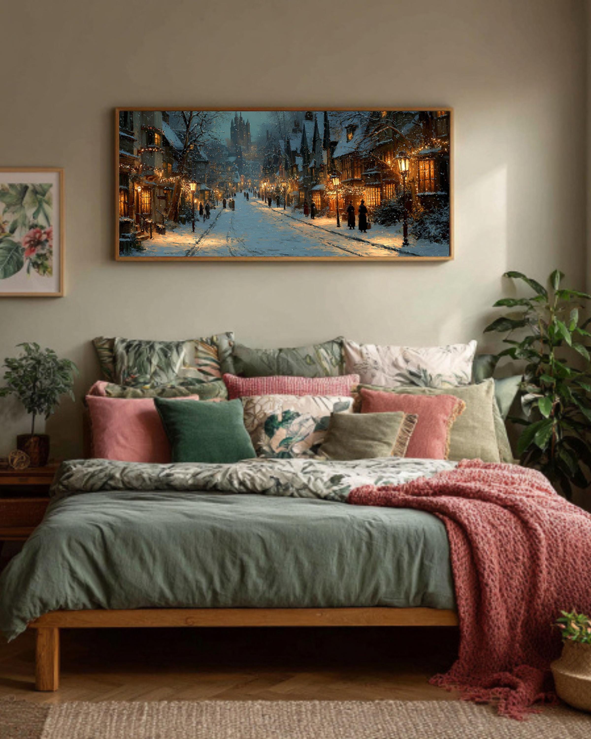 Victorian Winter Street Canvas Art | Holiday Lights
