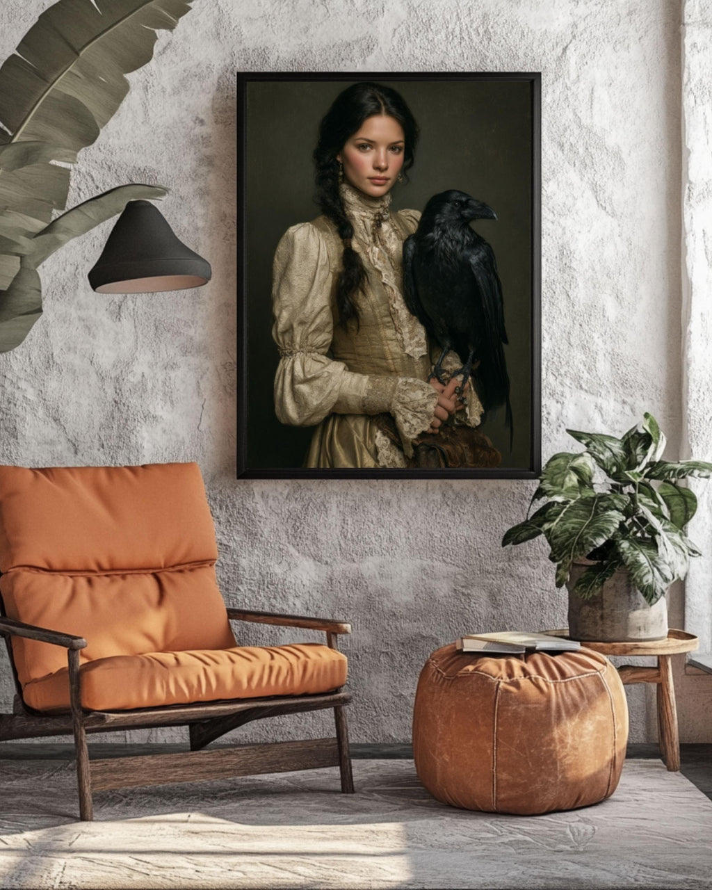 Woman with Raven Feathers Art | Dark Fantasy Oil Painting
