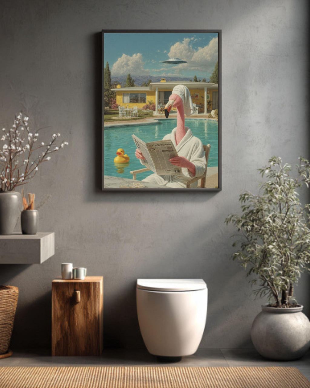 Funny Flamingo UFO Abduction Art | Surreal