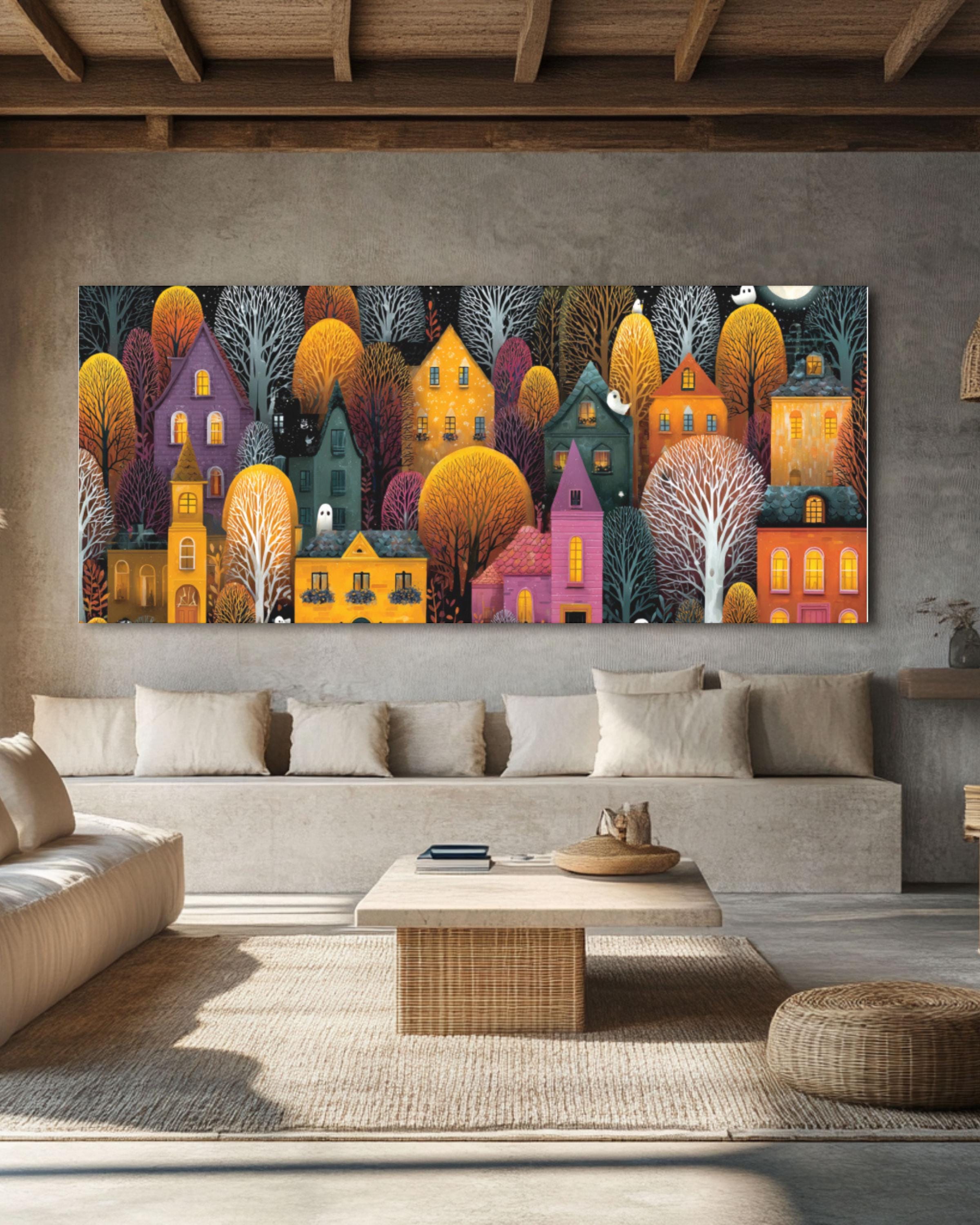 Halloween Town Canvas Art | Spooky Houses