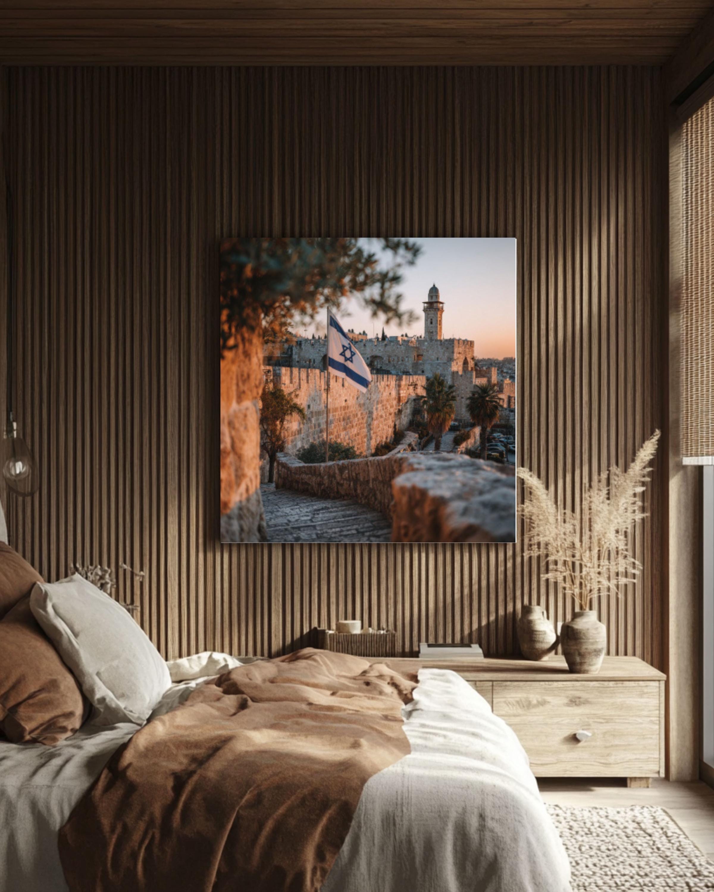 Israeli Flag Old City Wall Art – Historic Jerusalem Photo Print