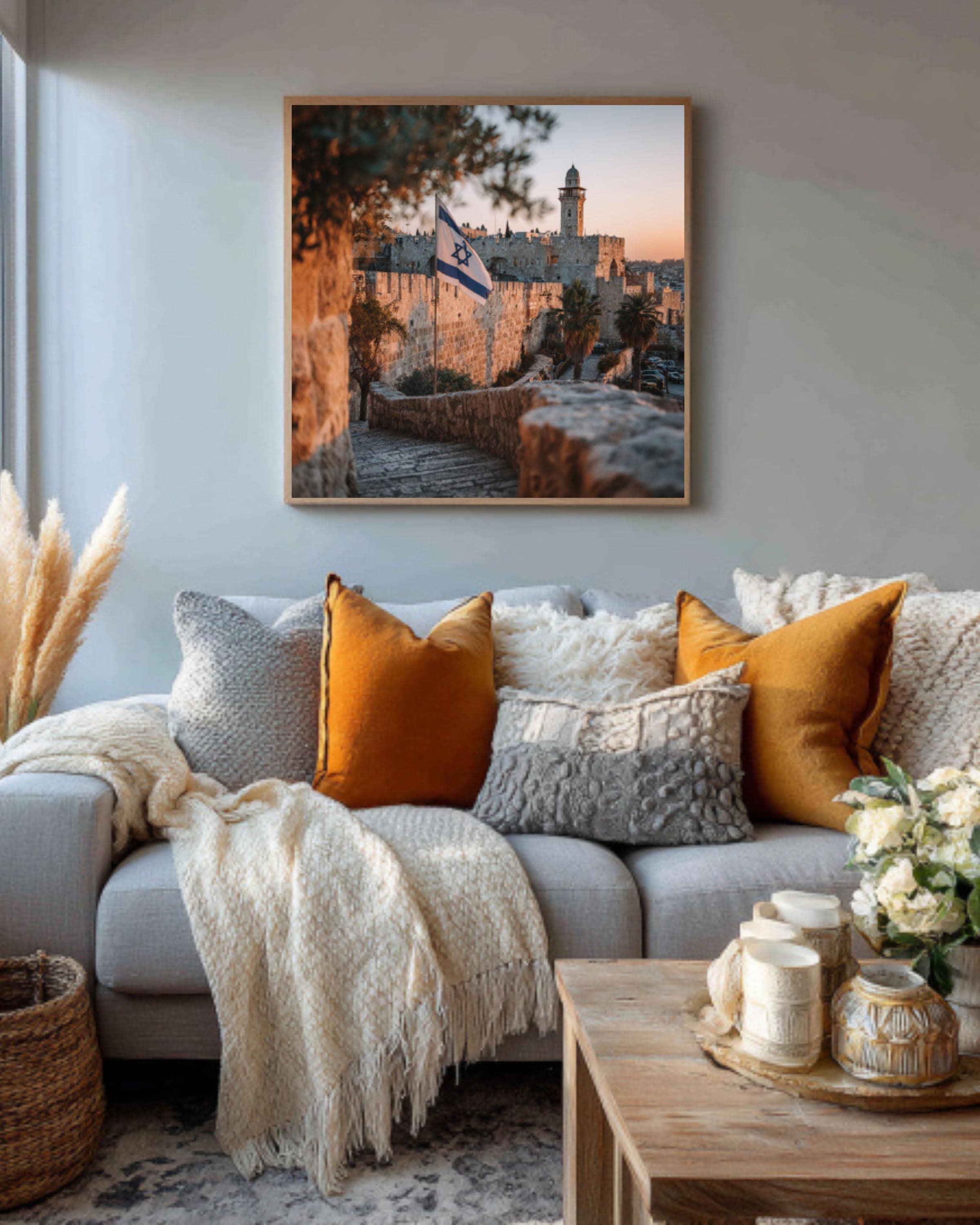 Israeli Flag Old City Wall Art – Historic Jerusalem Photo Print