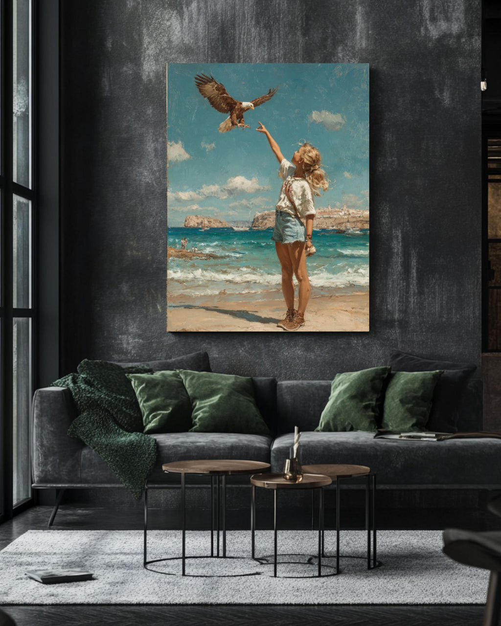 1970s Beach Art Print | Girl Feeding Eagle