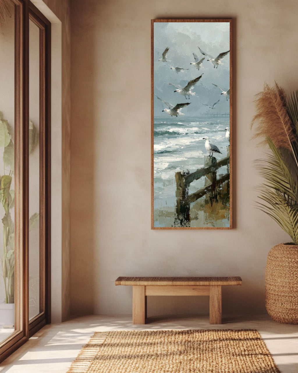 Vintage Seagulls Canvas Print | Foggy Coastal