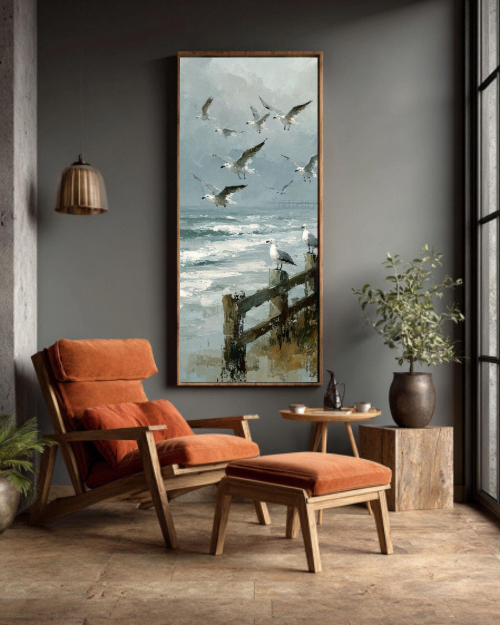 Vintage Seagulls Canvas Print | Foggy Coastal