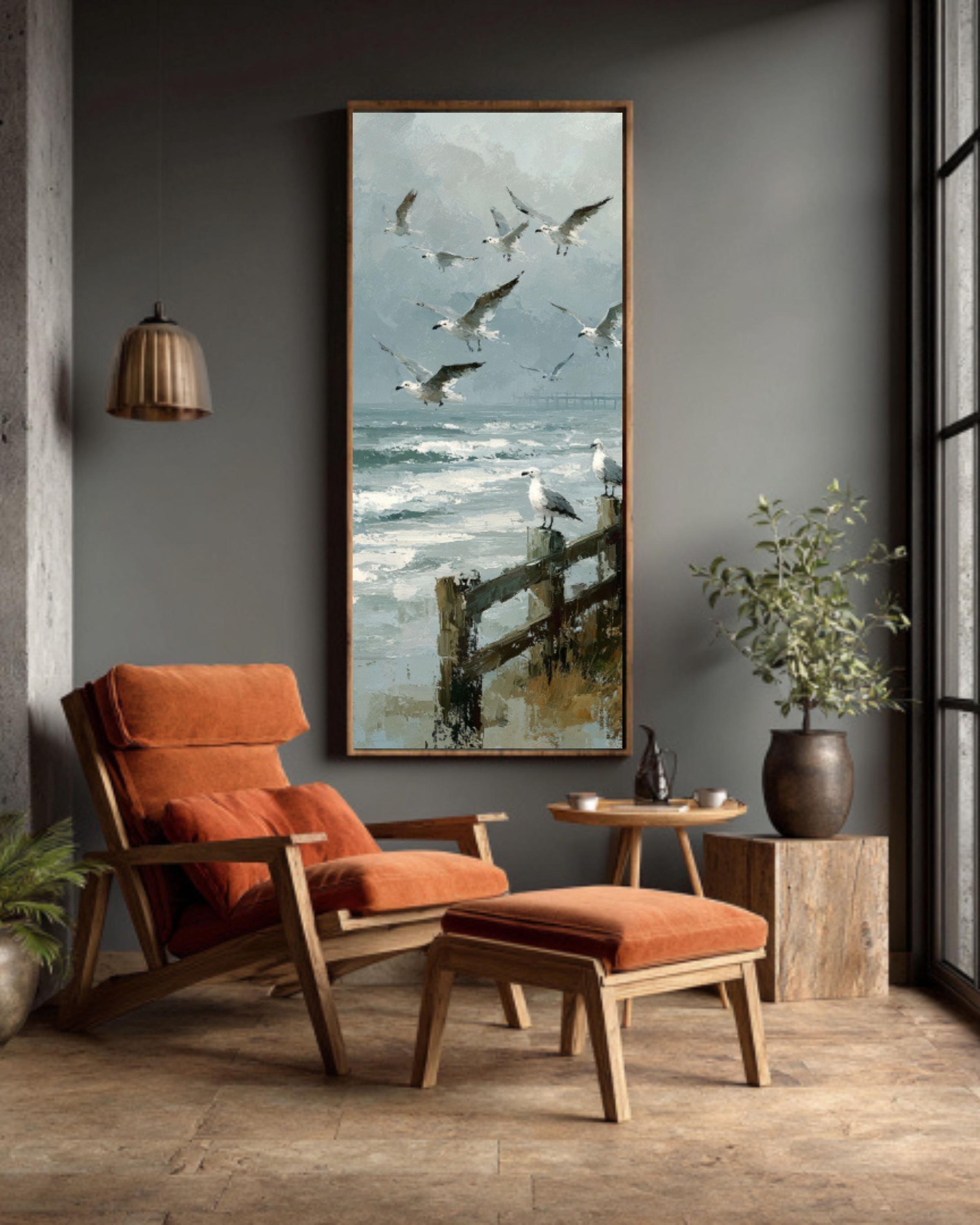 Vintage Seagulls Canvas Print | Foggy Coastal