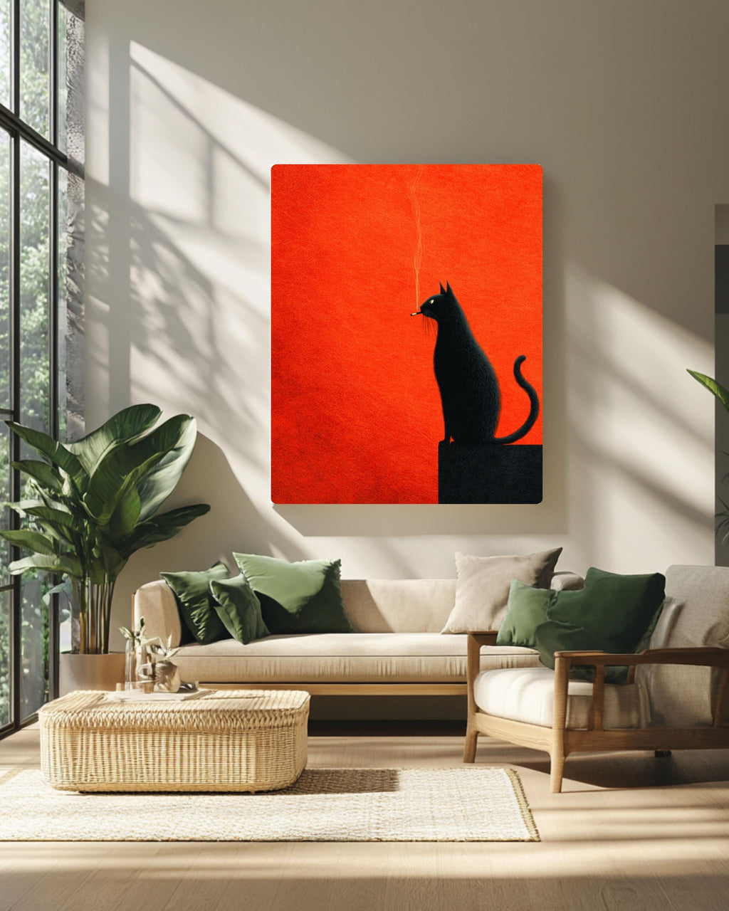 Black Cat Art Print | Retro Orange Minimalist