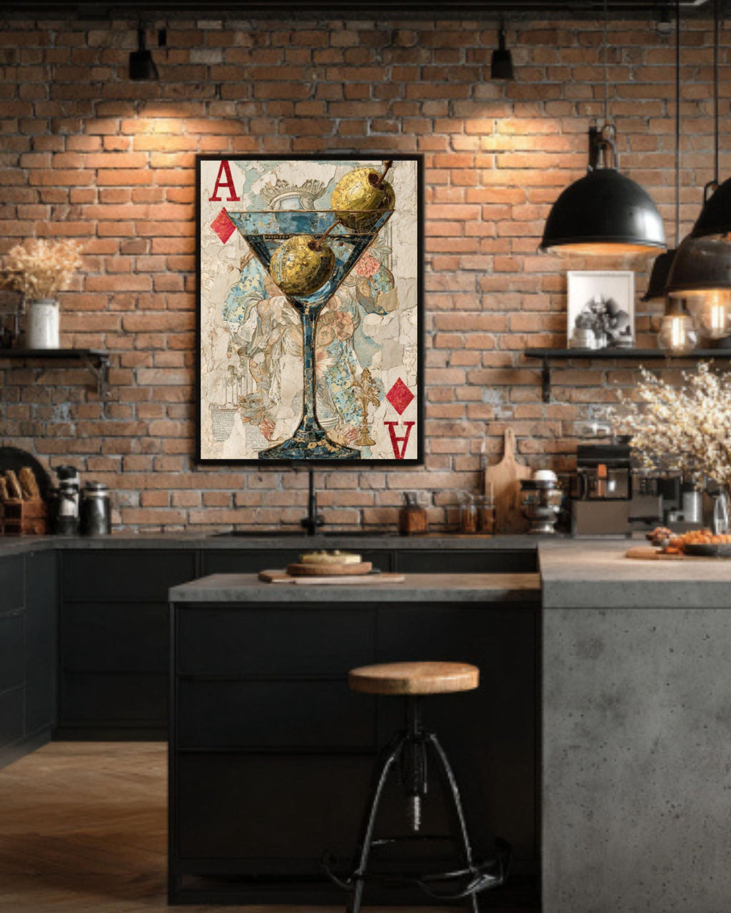 Ace Card Martini Olive Art | Modern Bar